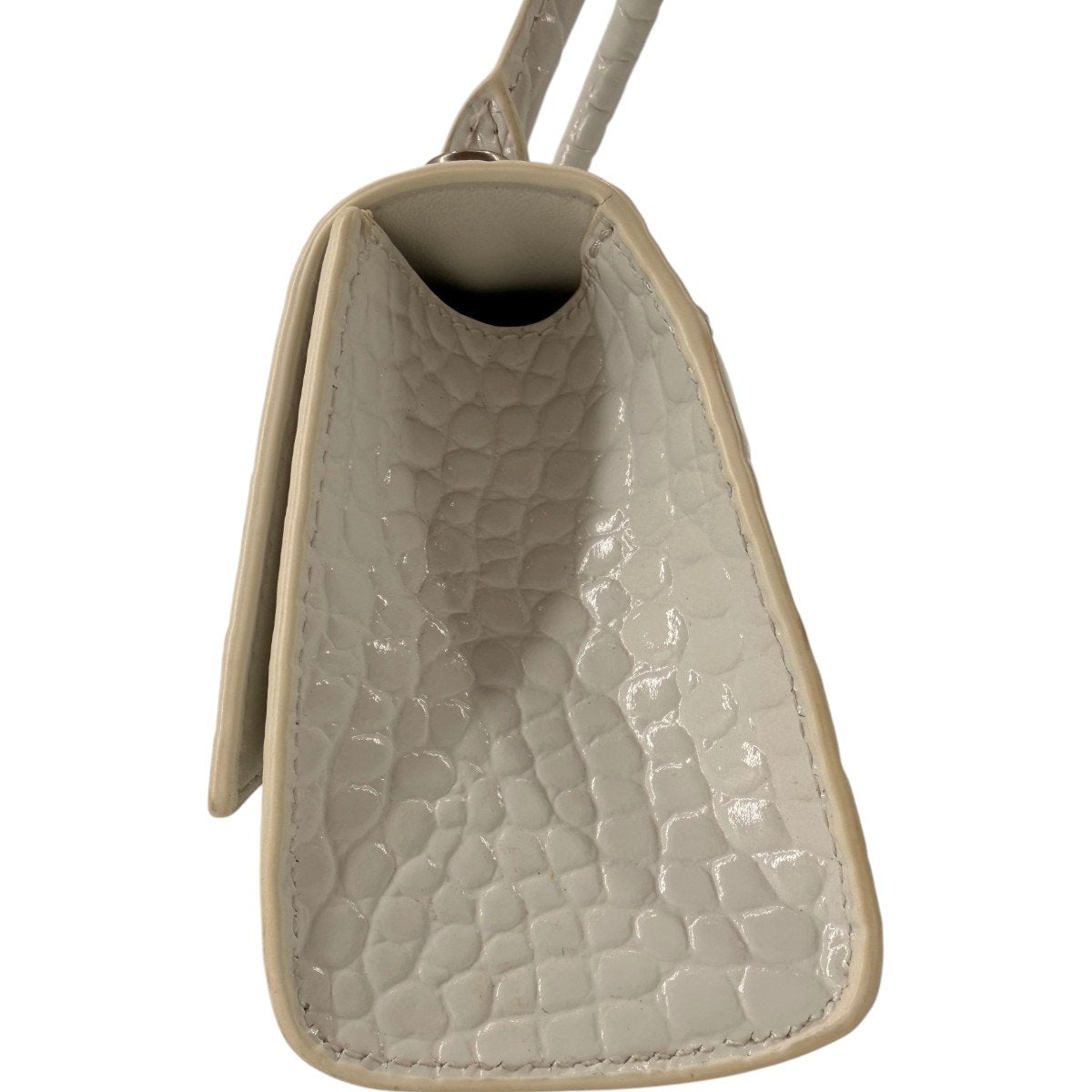 Balenciaga Hourglass Croc Embossed Leather Top Handle Bag White