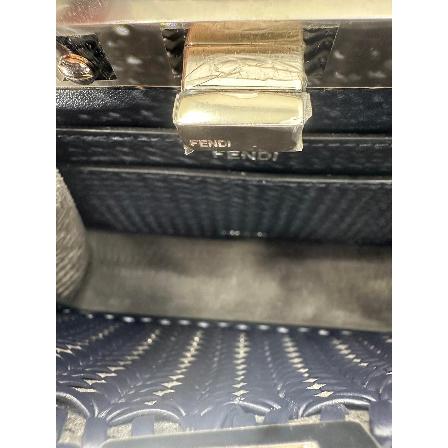 Fendi Leather Intreccio Petite Peekaboo I See U Satchel Bag