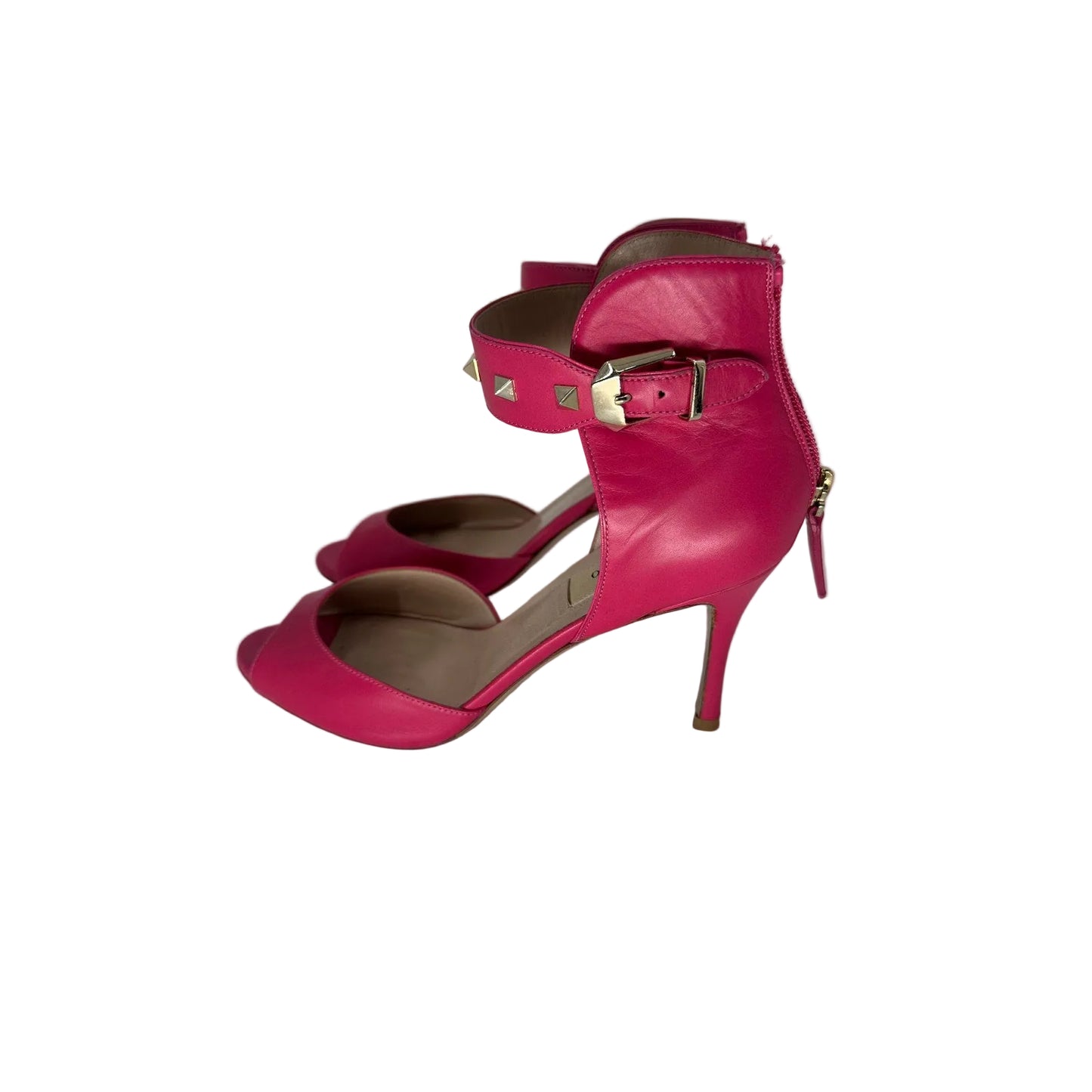 Valentino Garavani Leather Rockstud Accent Ankle Strap Heels