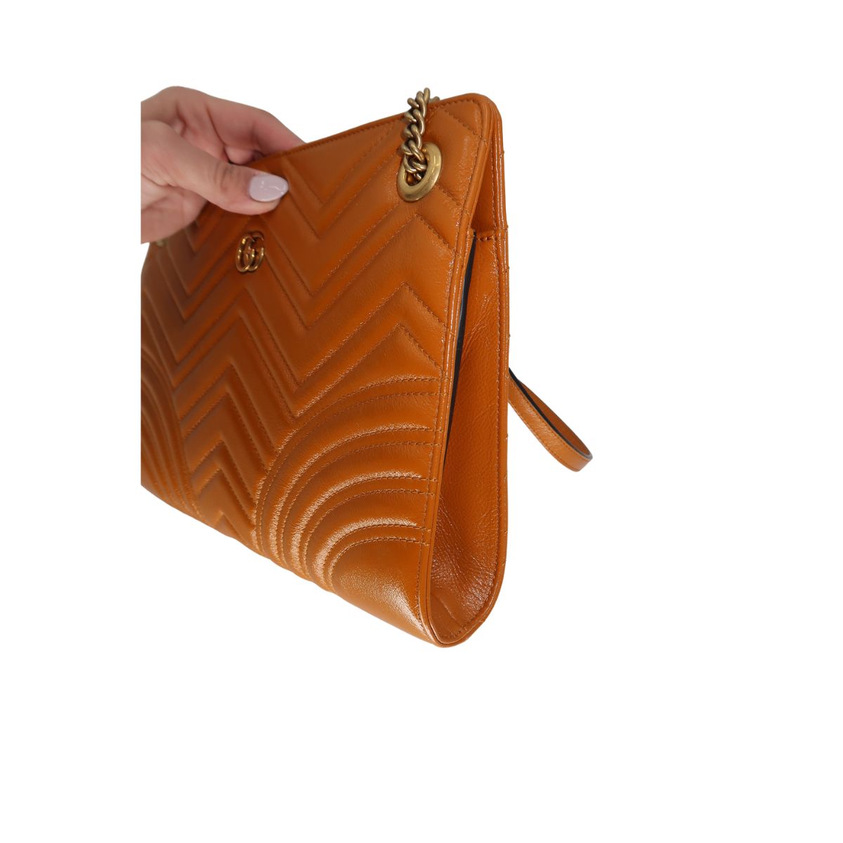Gucci Leather Quilted GG Marmont Accordion Chain Strap Shoulder Bag