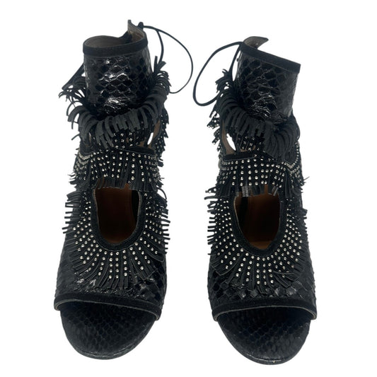 Aquazzura Sexy Thing Studded Fringe Python Stiletto Sandals