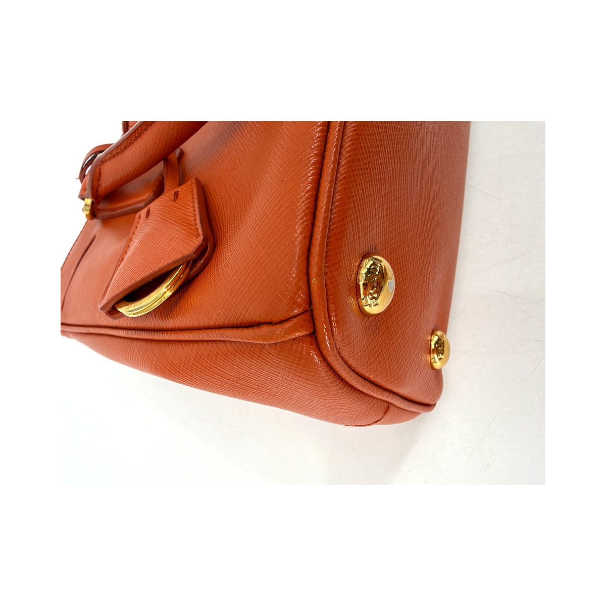 Prada Galleria Saffiano Leather Small Double Zip Tote Orange Gold Hardware Strap