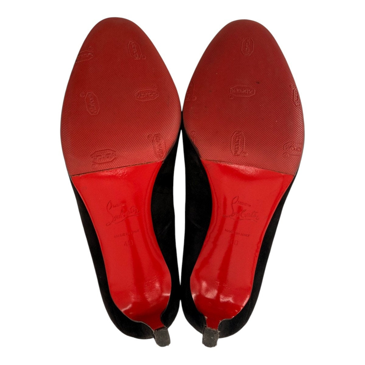 Christian Louboutin Black Suede Round Toe Slip On High Heel Pumps