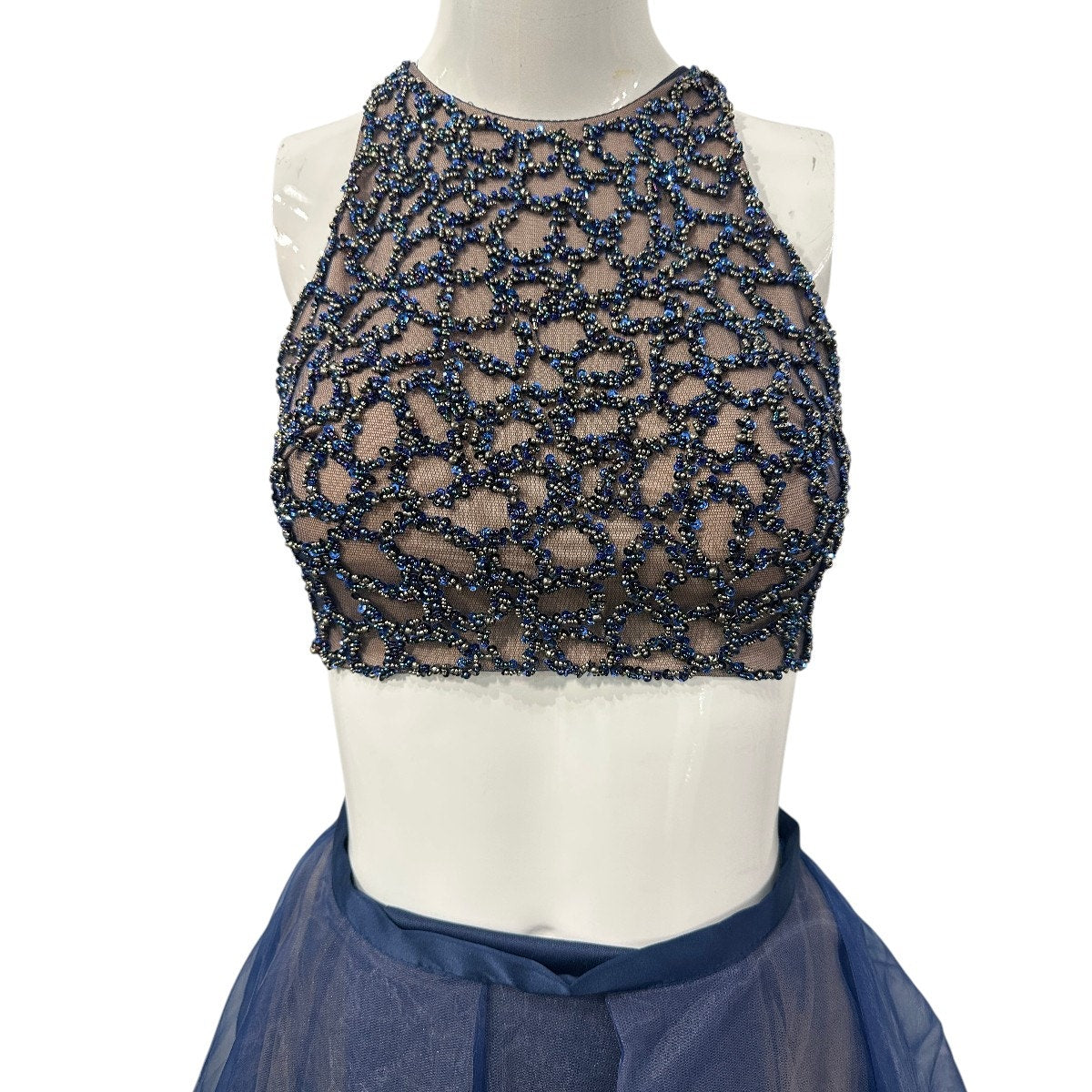 Glamour By Terani Couture Beaded Top Mesh Organza Ballgown Skirt Set