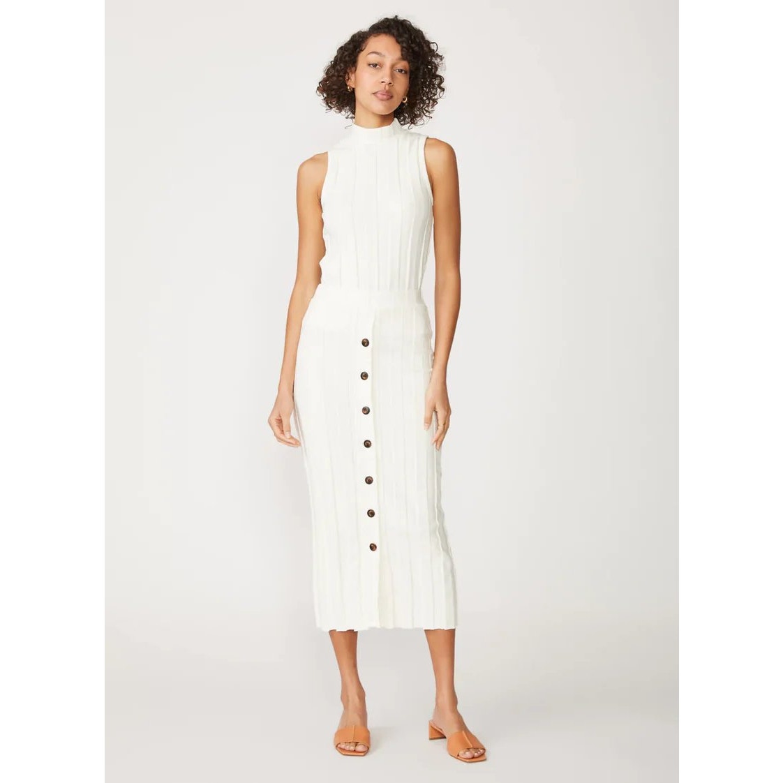 Stateside Cotton Knit Box Pleat Mock Neck Top Midi Skirt Set