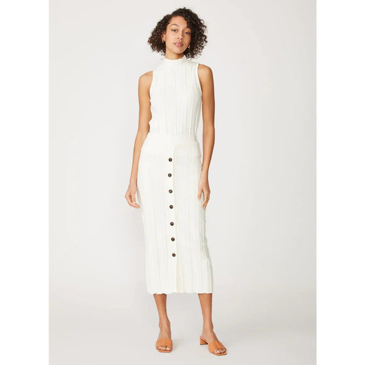 Stateside Cotton Knit Box Pleat Mock Neck Top Midi Skirt Set
