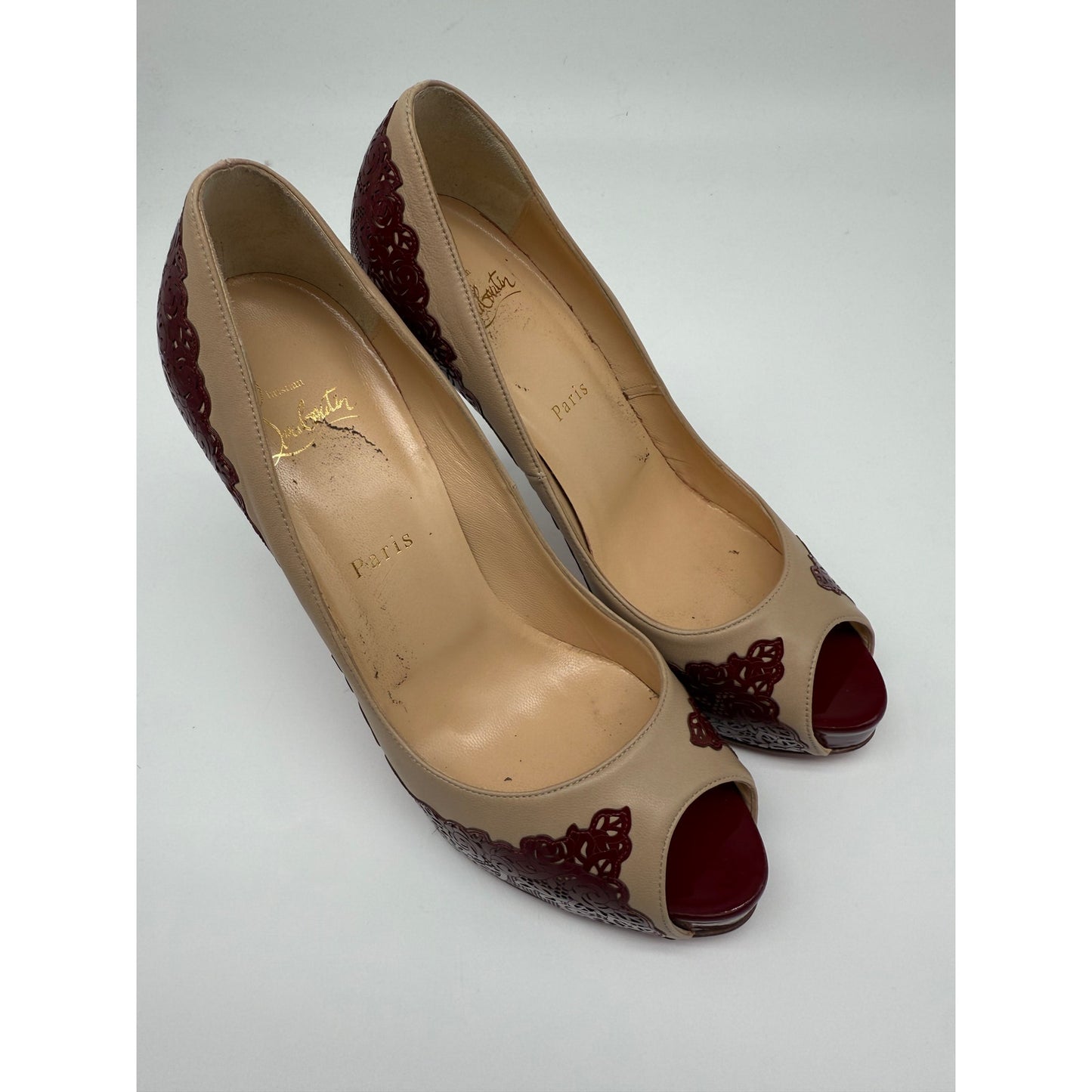 Christian Louboutin Leather Floral Trim Patent Veramucha Pumps