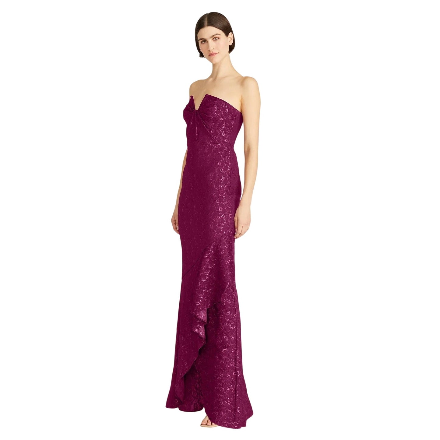 Theia Aimee Strapless Jacquard Fit and Flare Maxi Gown