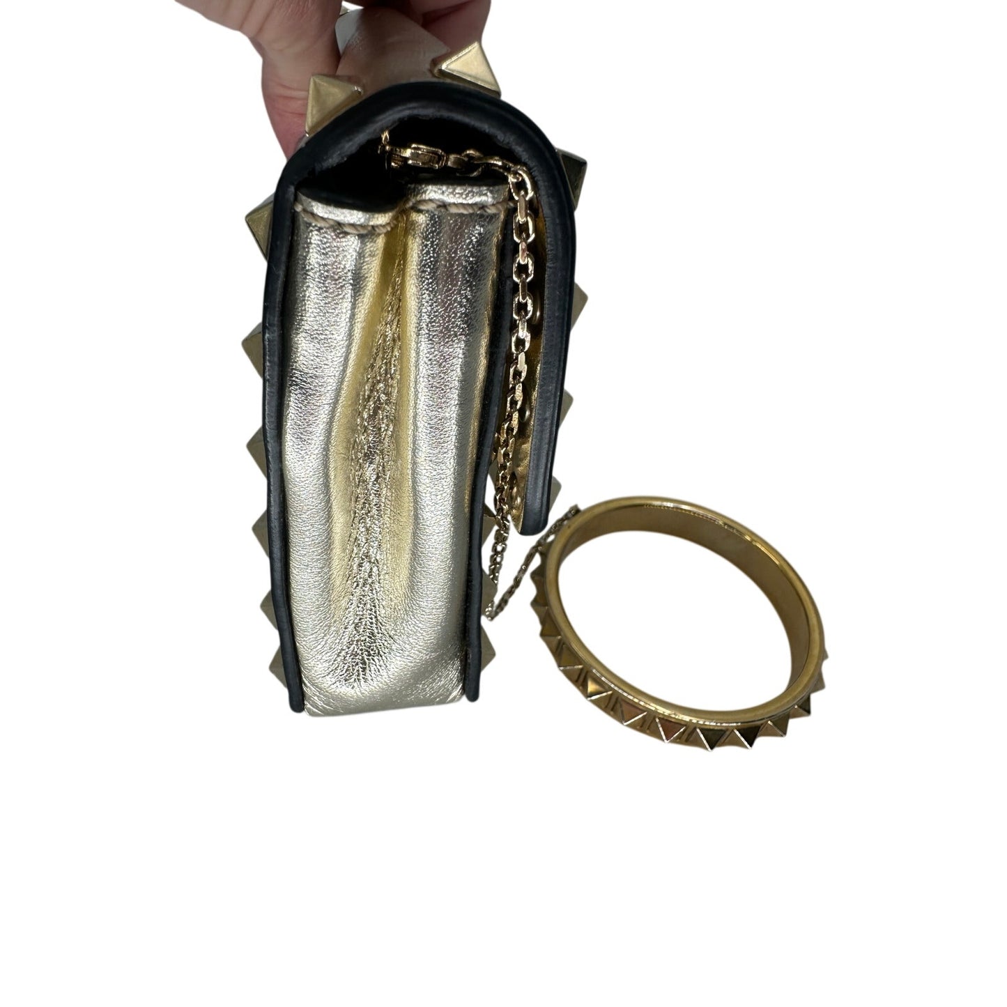Valentino Garavani Metallic Leather Rockstud Bracelet Clutch Bag
