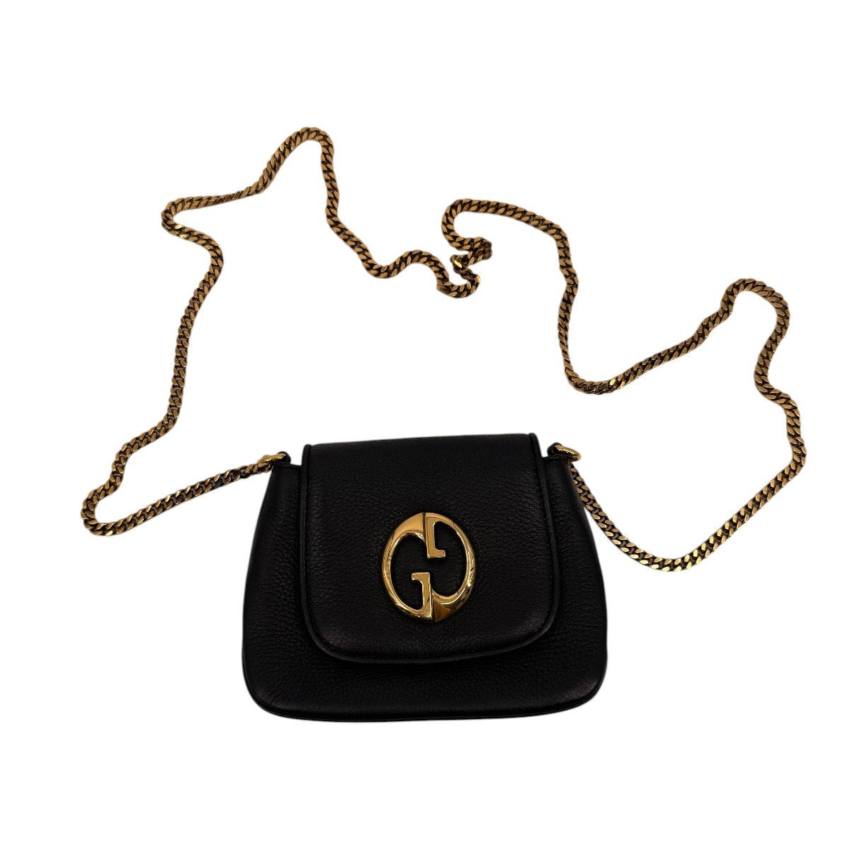 Gucci 1973 Pebbled Leather Gold Tone Chain Shoulder Bag Black Women's Designer