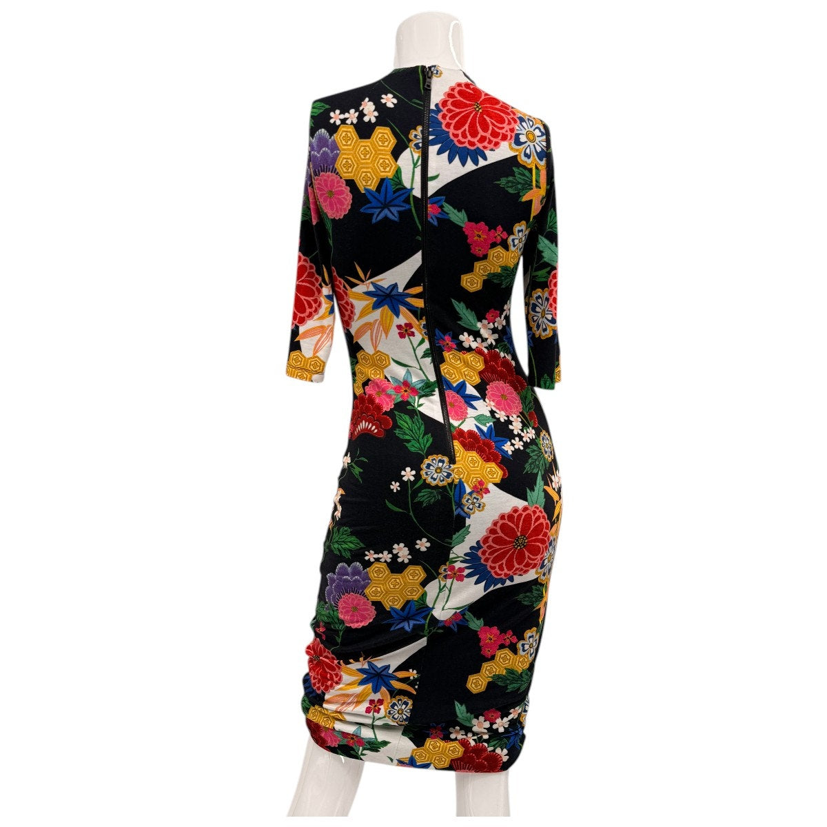 Alice + Olivia Floral Print Delora Mock Neck Fitted Midi Dress