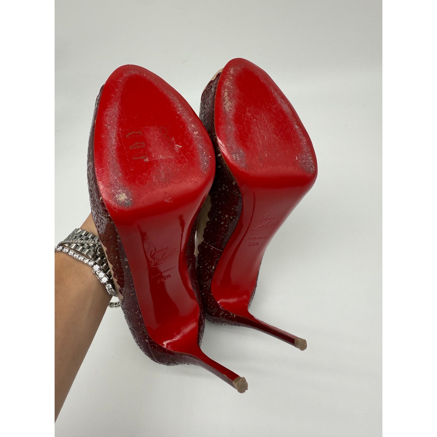 Christian Louboutin Leather Floral Trim Patent Veramucha Pumps