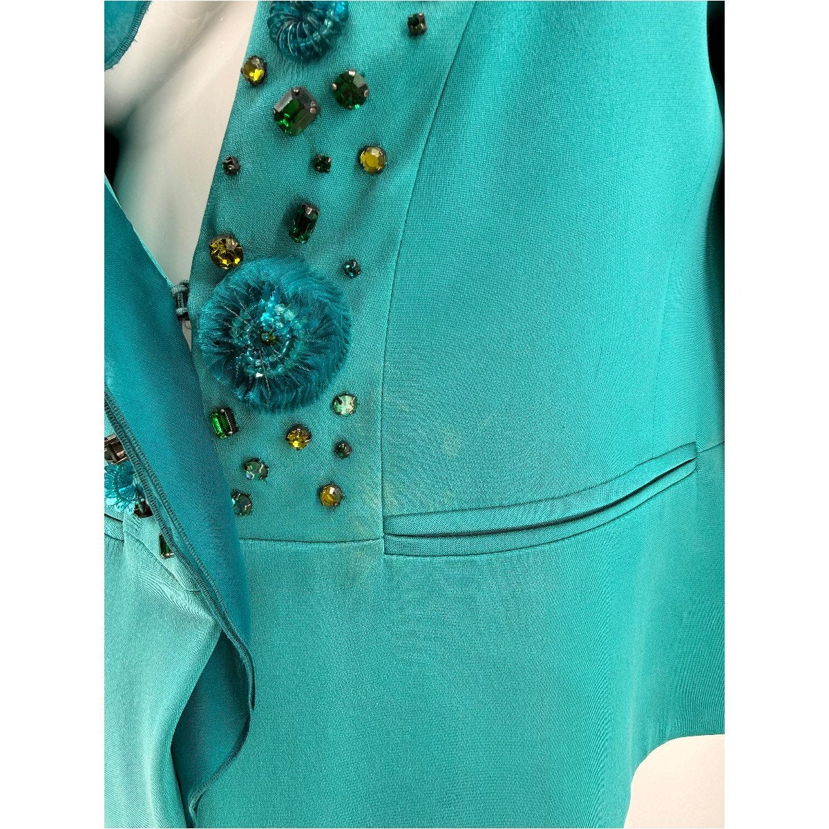 Valentino Silk Embellished Ruffle Open Front Blazer Jacket