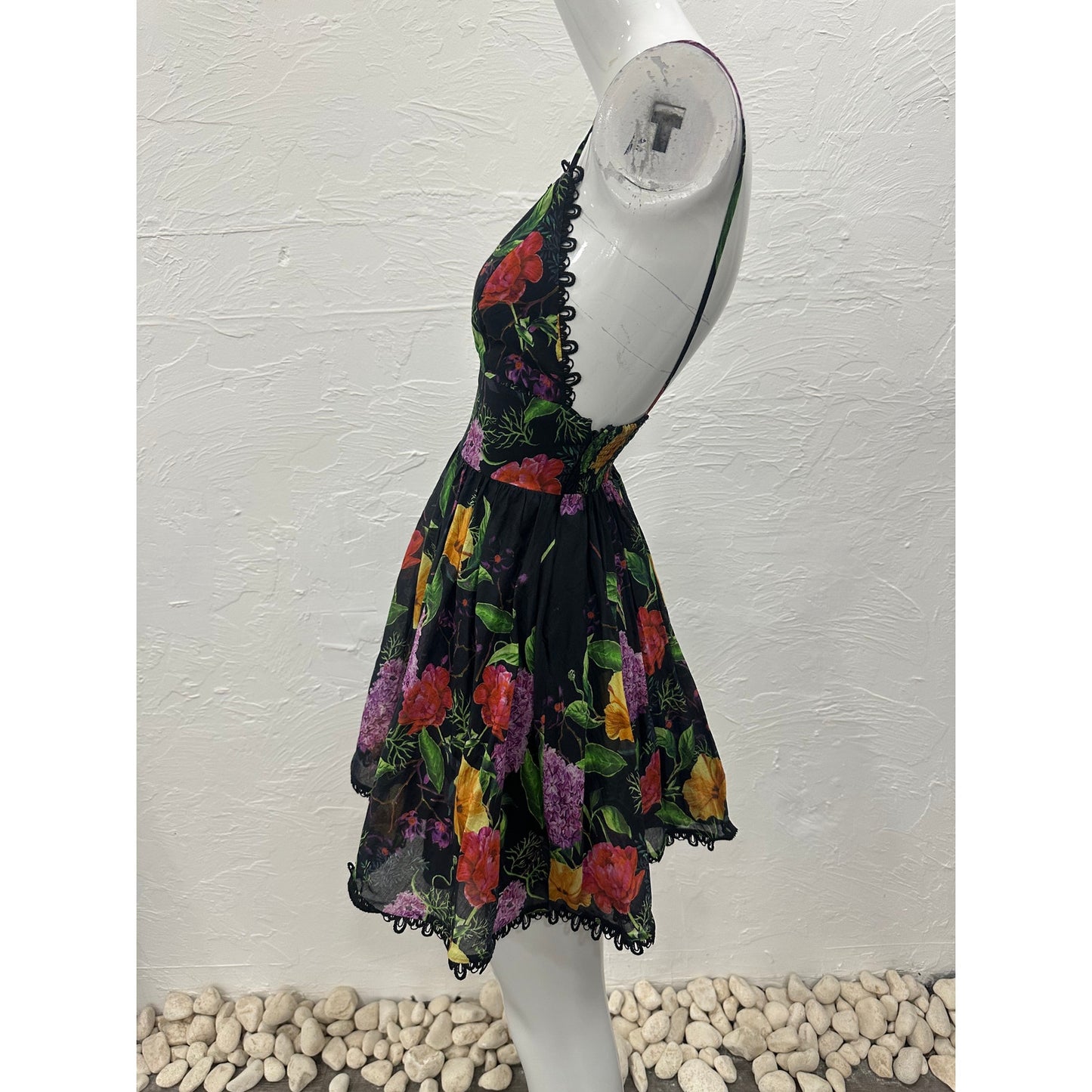 Charo Ruiz Cotton Floral Print Lace Trim Issya Mini Dress Women's