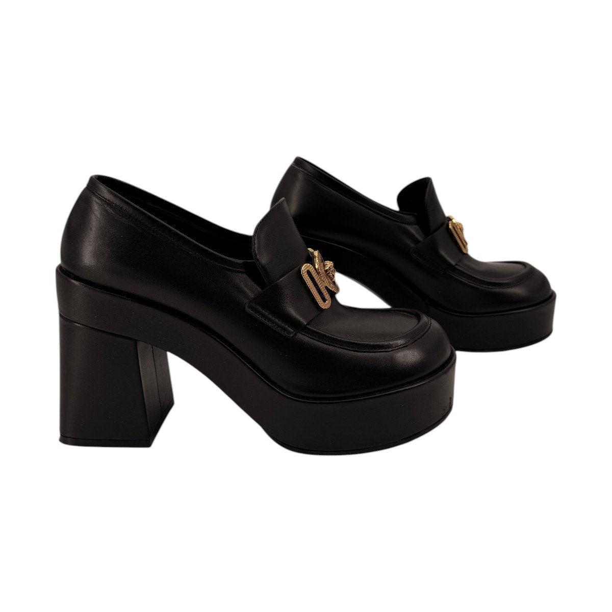 Versace Leather Medusa Logo Biggie Platform Loafers Black Women's Size 37.5