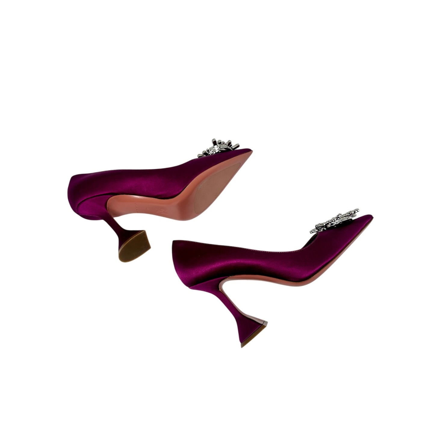 Amina Muaddi Satin Begum Crystal Pump Heels