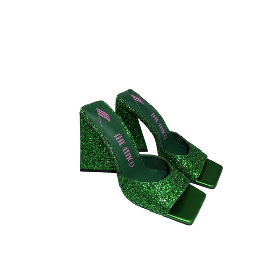 The Attico Green Devon 115 Square Toe Slide Sandals