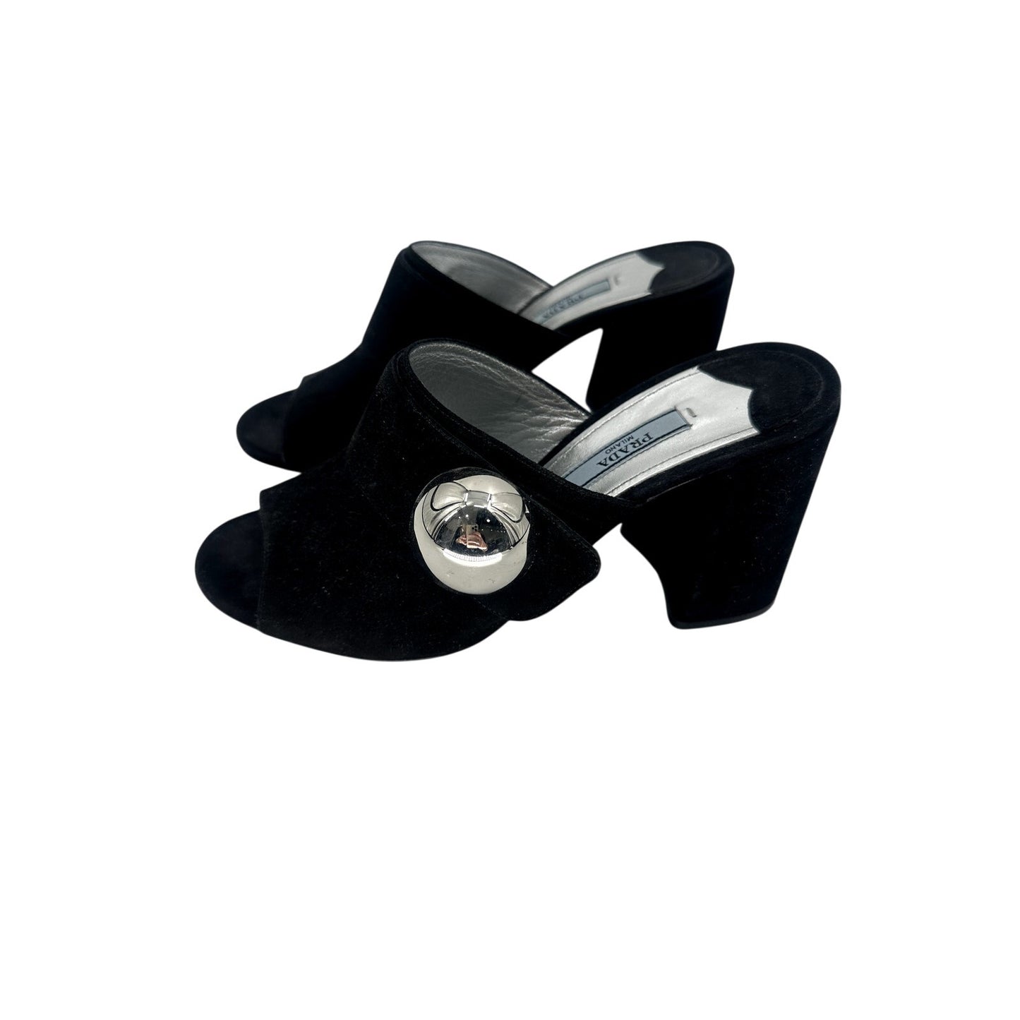 Prada Suede Peep Toe Slip-On Chunky Heel Slide Mules