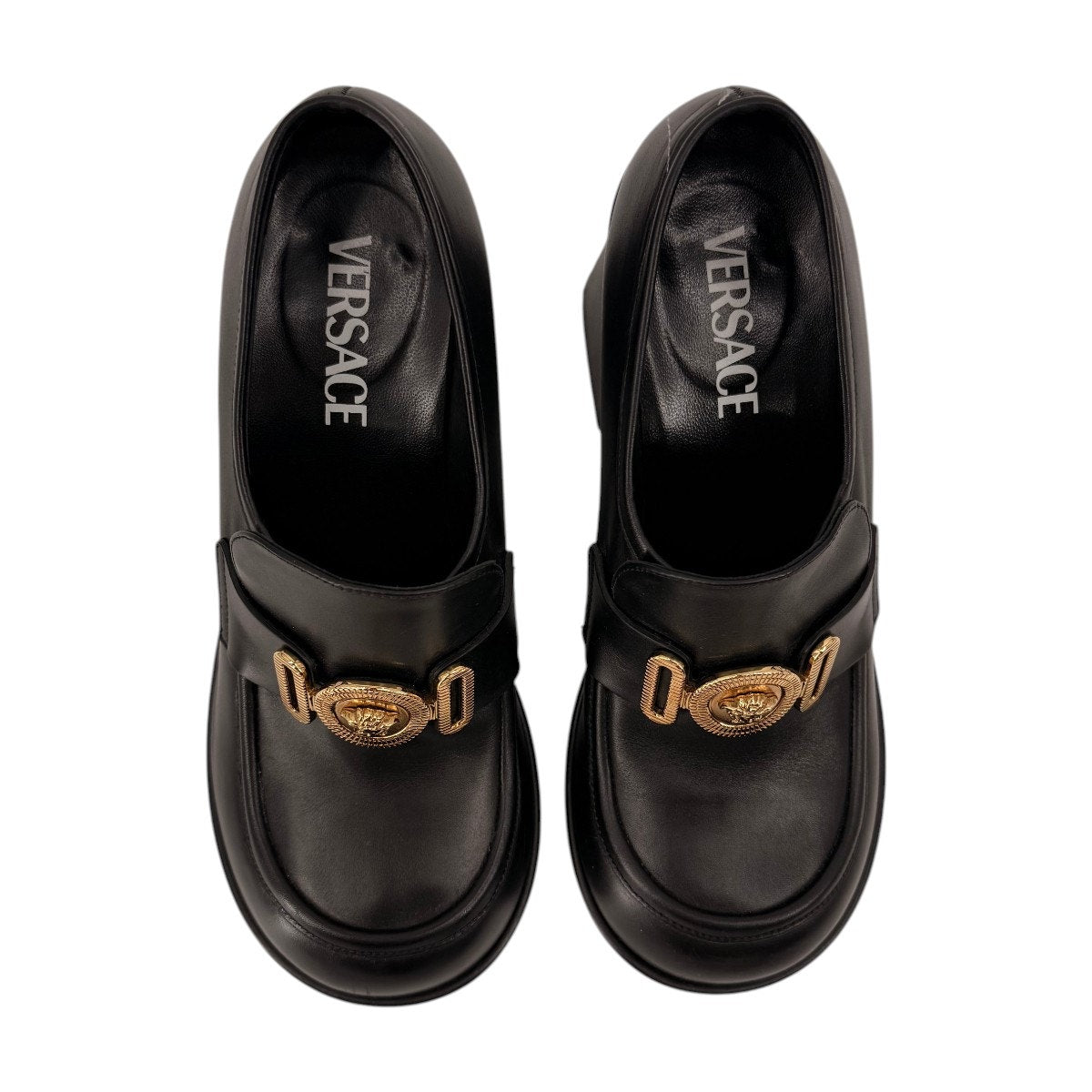 Versace Leather Medusa Logo Biggie Platform Loafers Black Women's Size 37.5