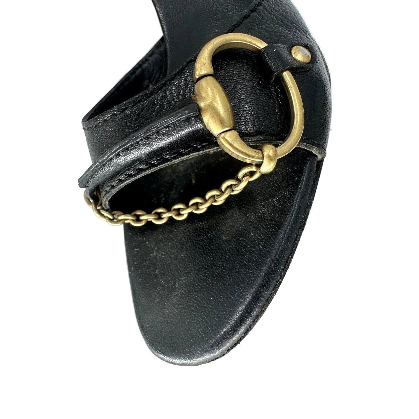 Gucci Leather Horsebit Chain Accent Slide Sandals