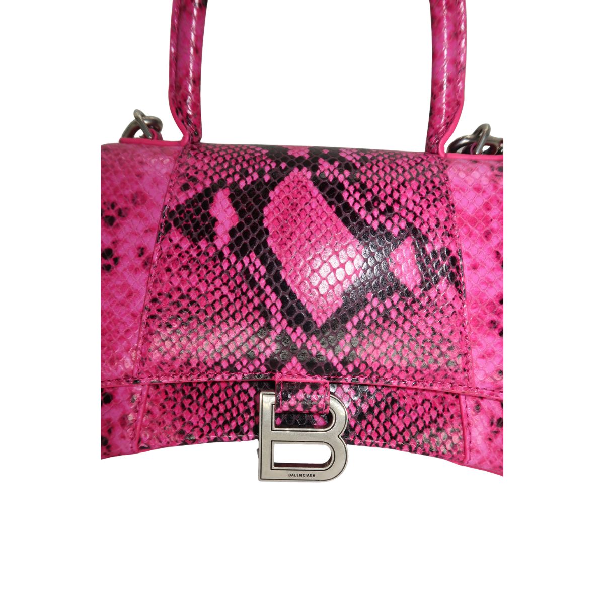 Balenciaga Calfskin Python Effect Small Hourglass Top Handle Bag
