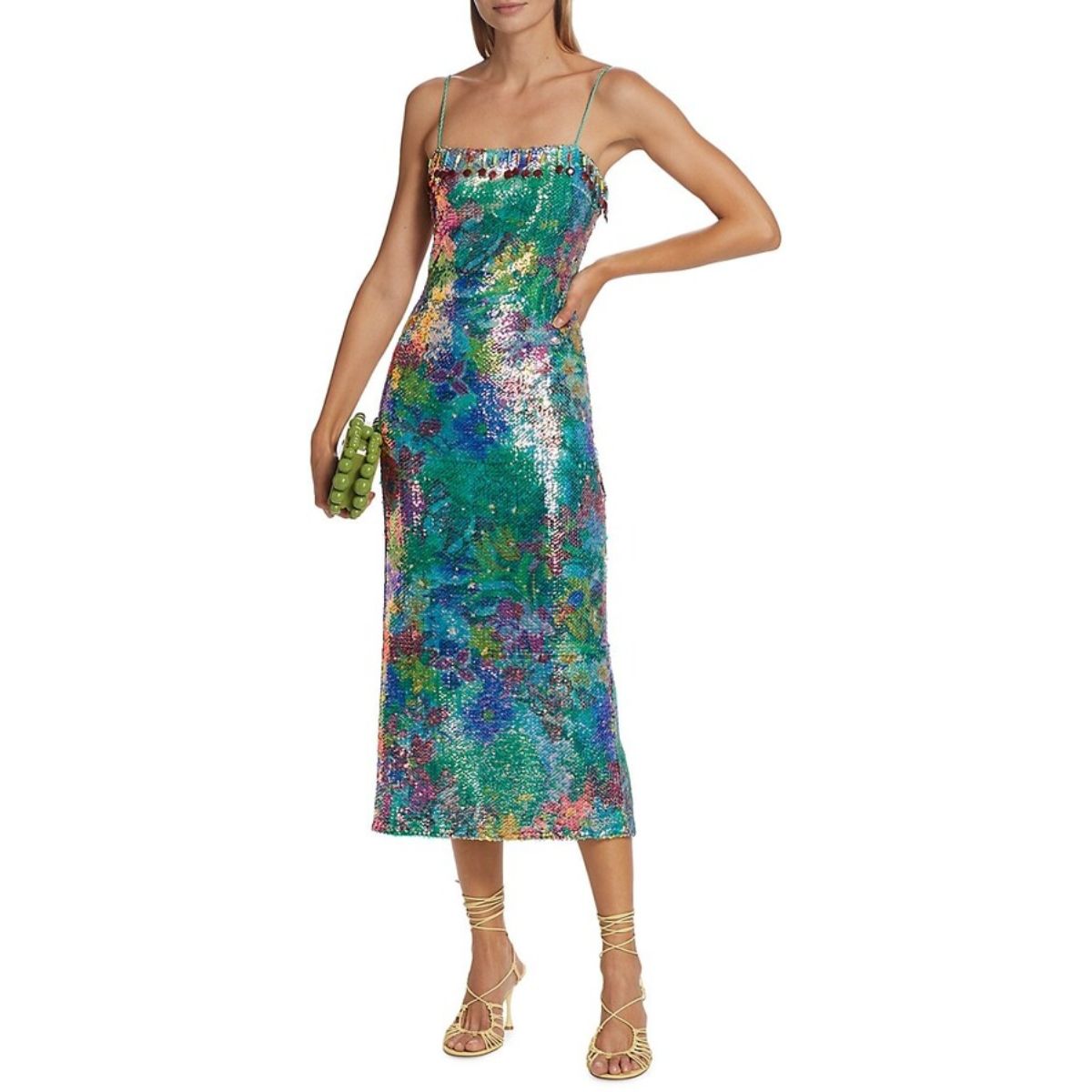 Alexis Aiya Beaded Sequin Spaghetti Strap Midi Dress