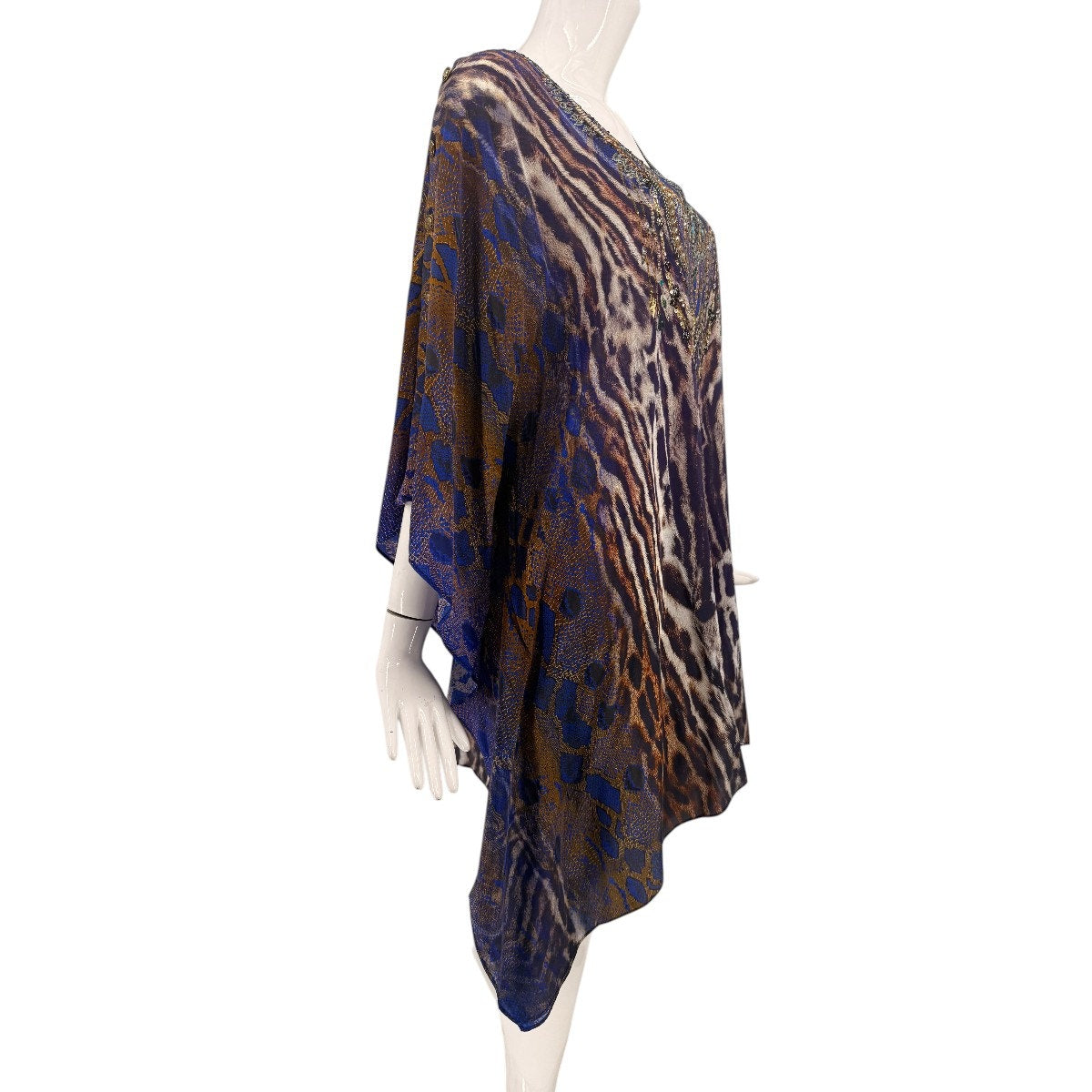 Camilla Silk Animal Print V-Neck Short Kaftan Dress