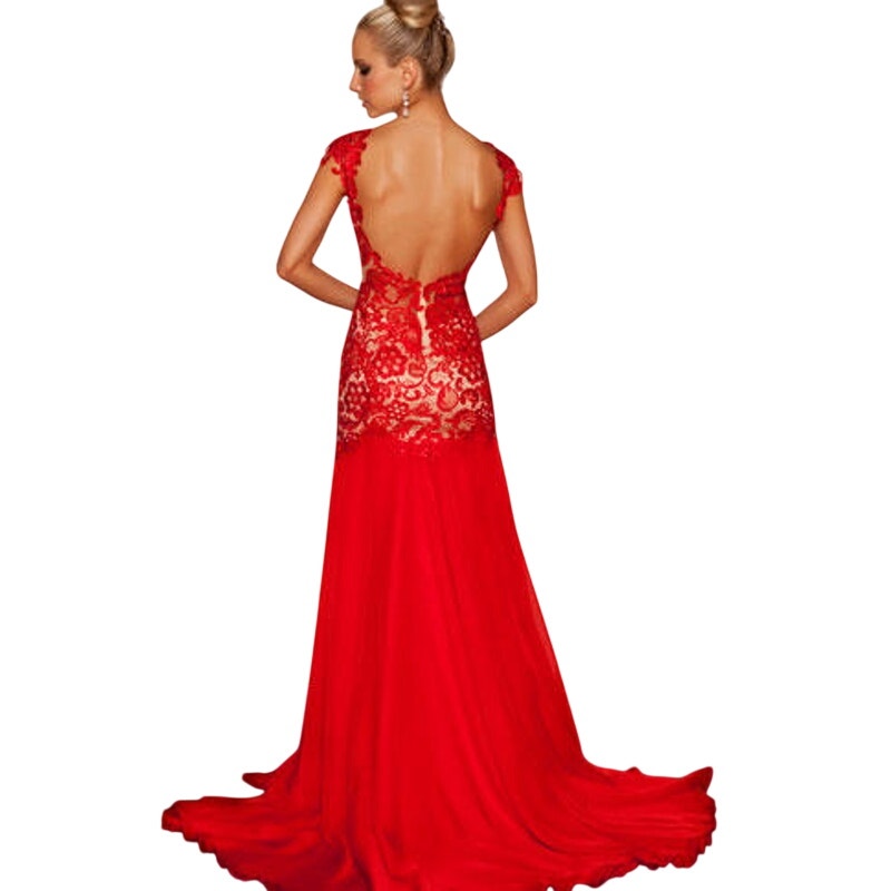 Mac Duggal Floral Lace Illusion Mermaid Evening Gown Red Women's Size 4