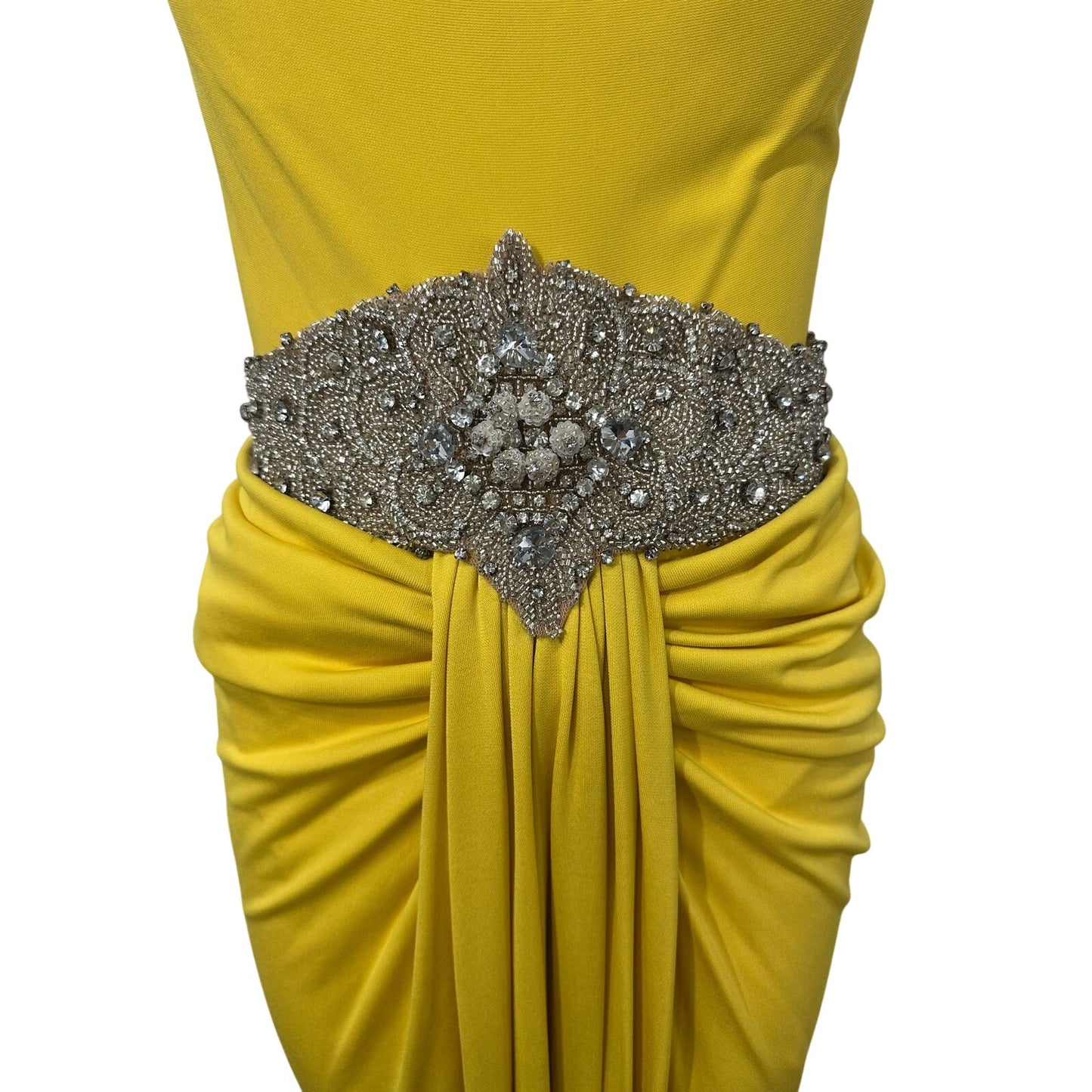 Nicole Bakti Crystal Embellished Draped Evening Gown
