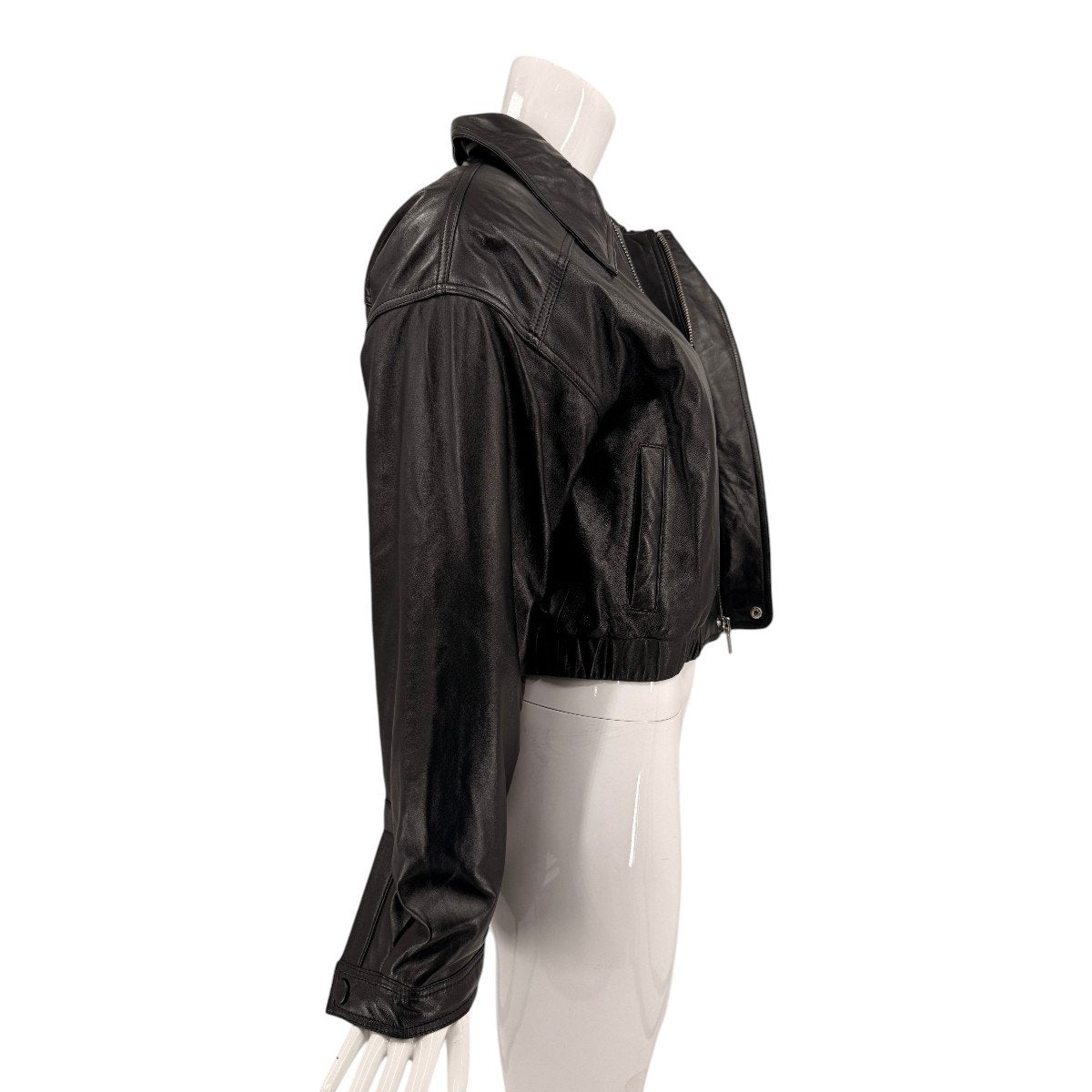 Camila Coelho Lamb Leather Raven Collared Full Zip Jacket Black Women's Size S