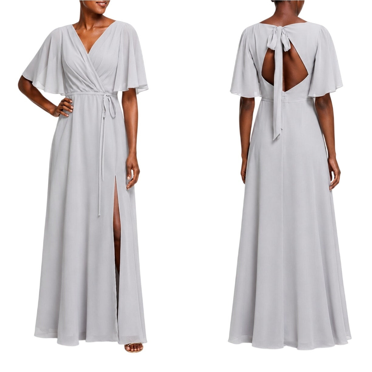 Marchesa Notte Bridesmaid Rome Draped Sleeve Rear Cutout Maxi Gown