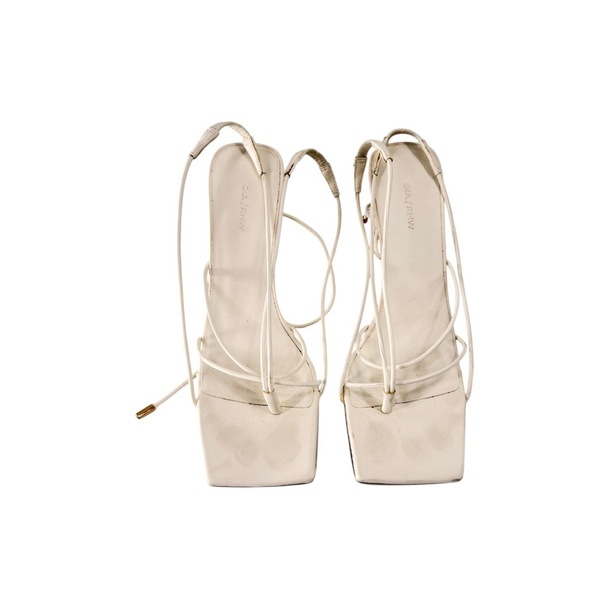 Gia/RHW Leather Lace Up Strappy Square Toe Sandals