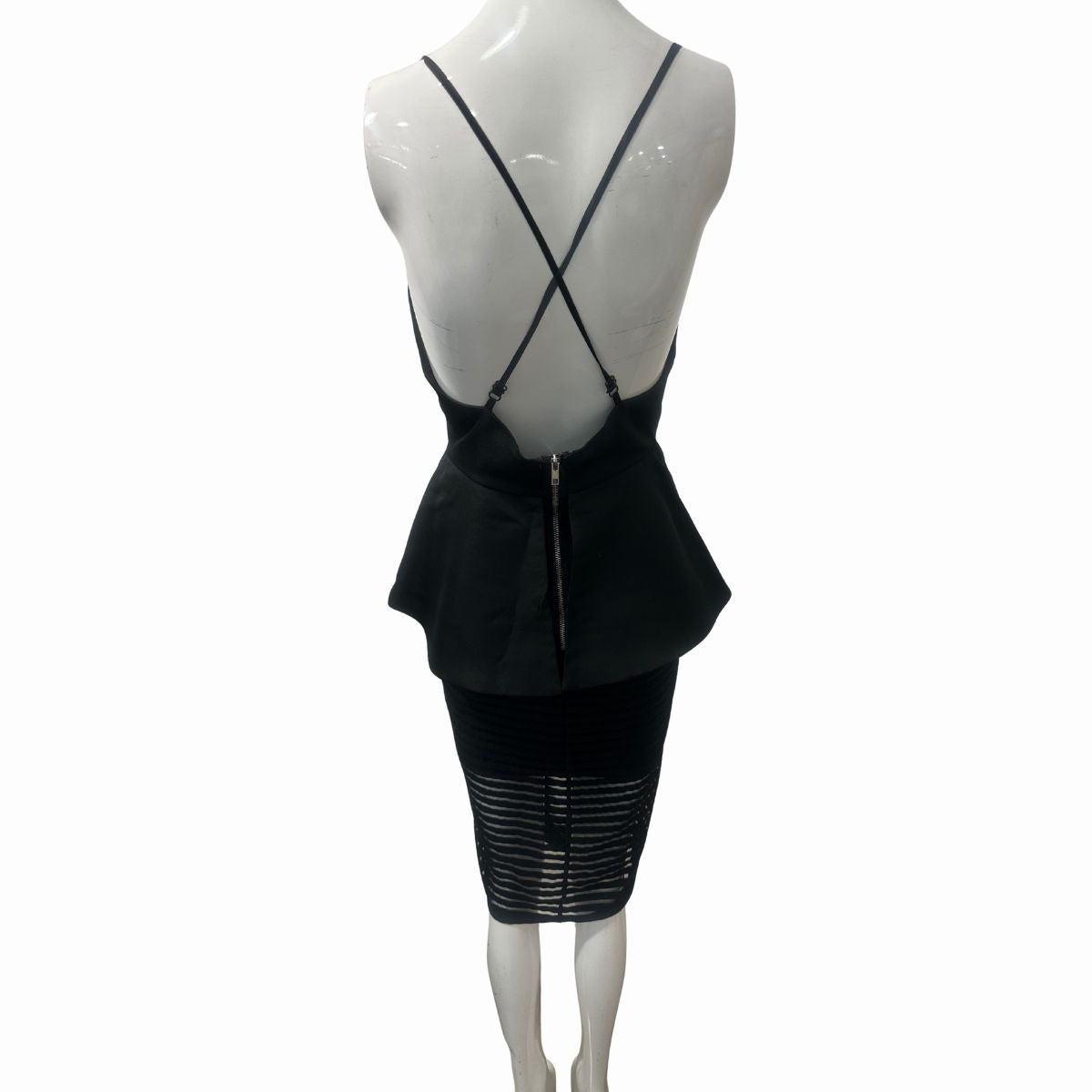 Lovesong Peplum Backless Spaghetti-Strap Mesh Skirt Midi Dress