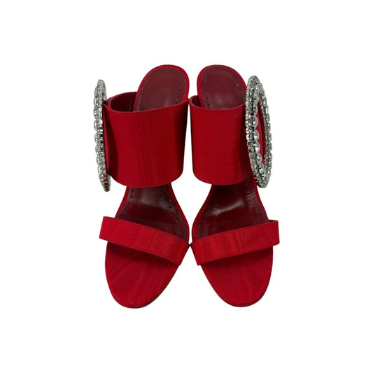 Manolo Blahnik Fibiona Moiré Crystal Buckle Mule Sandals