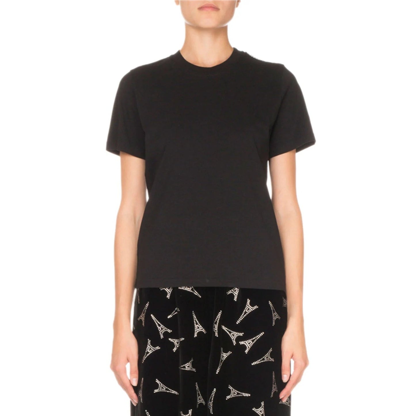 Balenciaga Rose Back Round Neck Short-Sleeve Tee Top