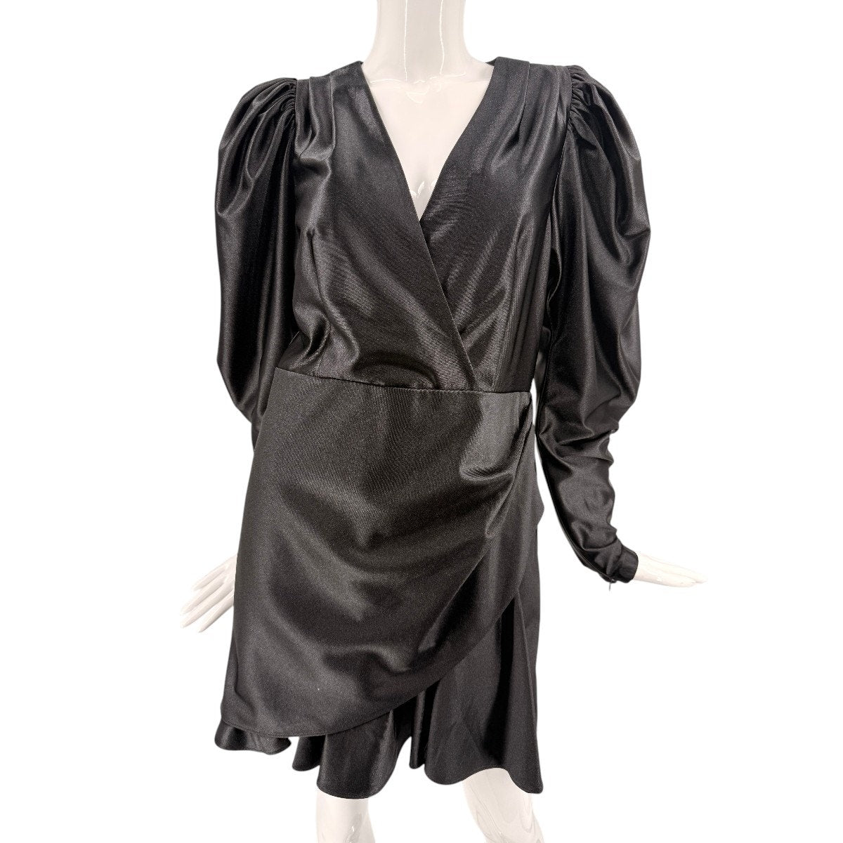 Rotate Birger Christensen Satin Puff Sleeve Wrap Mini Dress