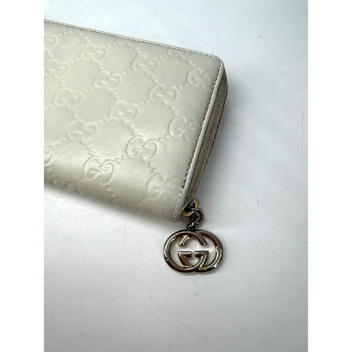 Gucci Guccissima Leather Zip Around Continental Wallet Ivory