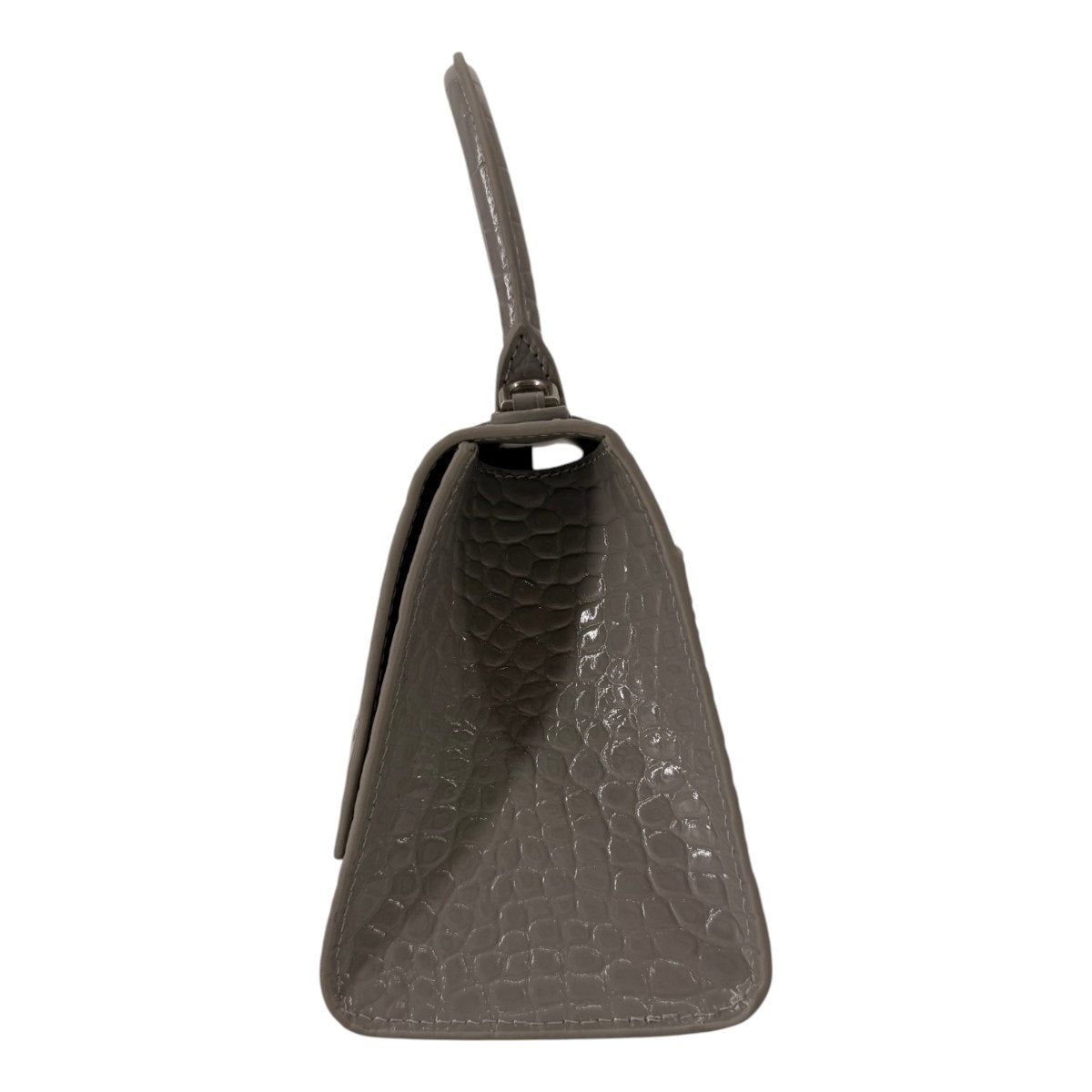Balenciaga Hourglass Croc Embossed Leather Top Handle Bag Gray Women's One Size
