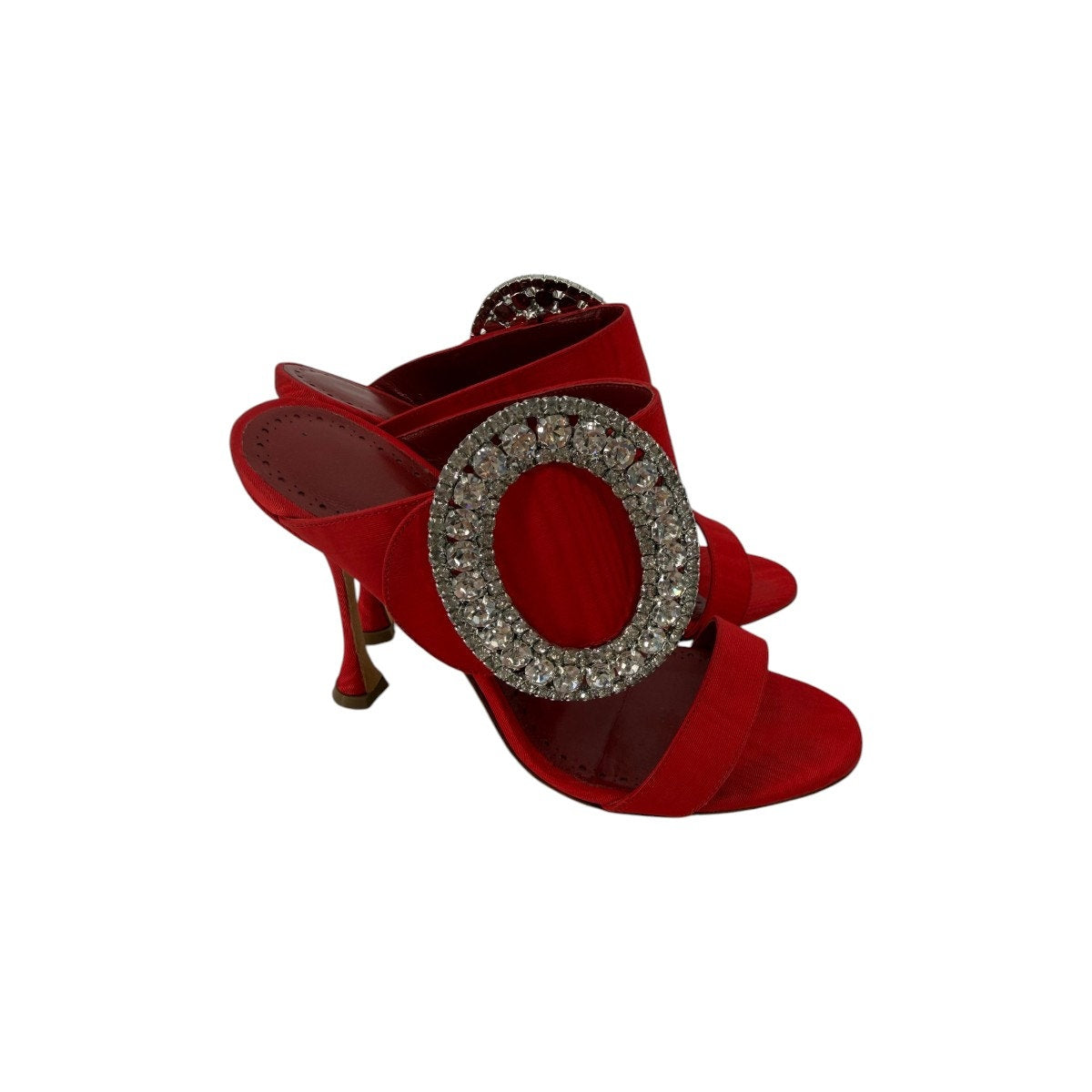 Manolo Blahnik Fibiona Moiré Crystal Buckle Mule Sandals