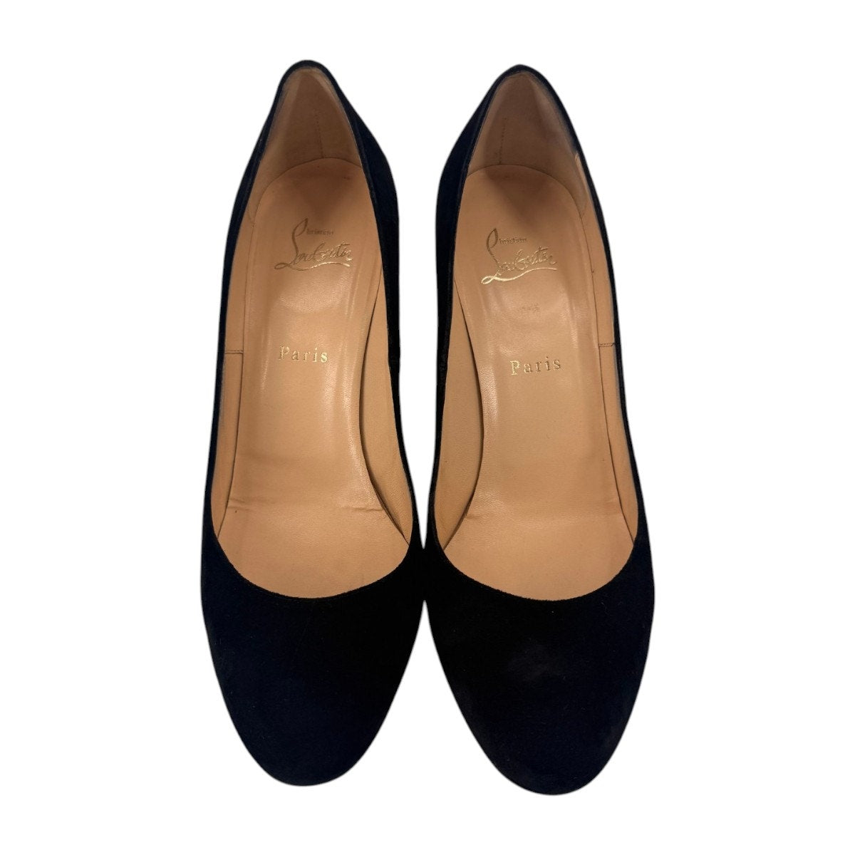 Christian Louboutin Black Suede Round Toe Slip On High Heel Pumps