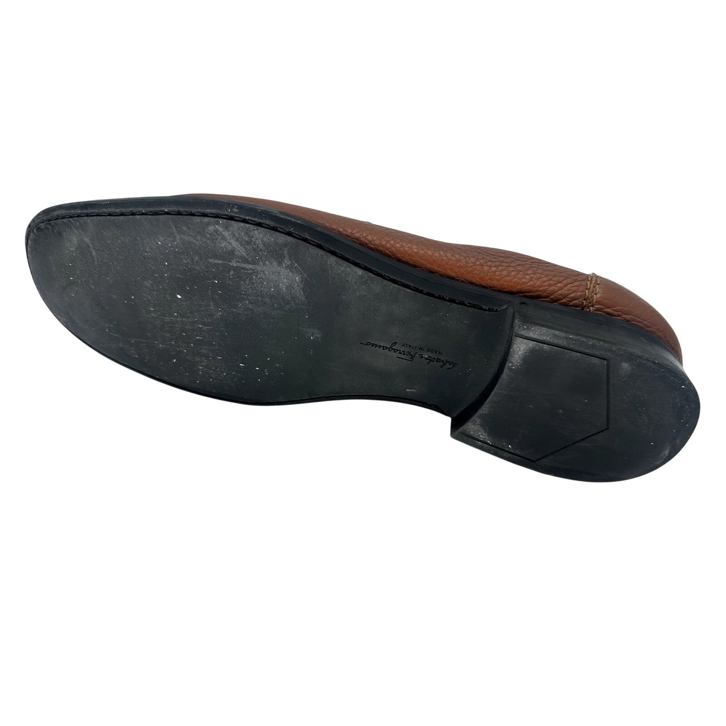 Salvatore Ferragamo Gancini Pebbled Leather Loafers Brown Men's Size 12 D