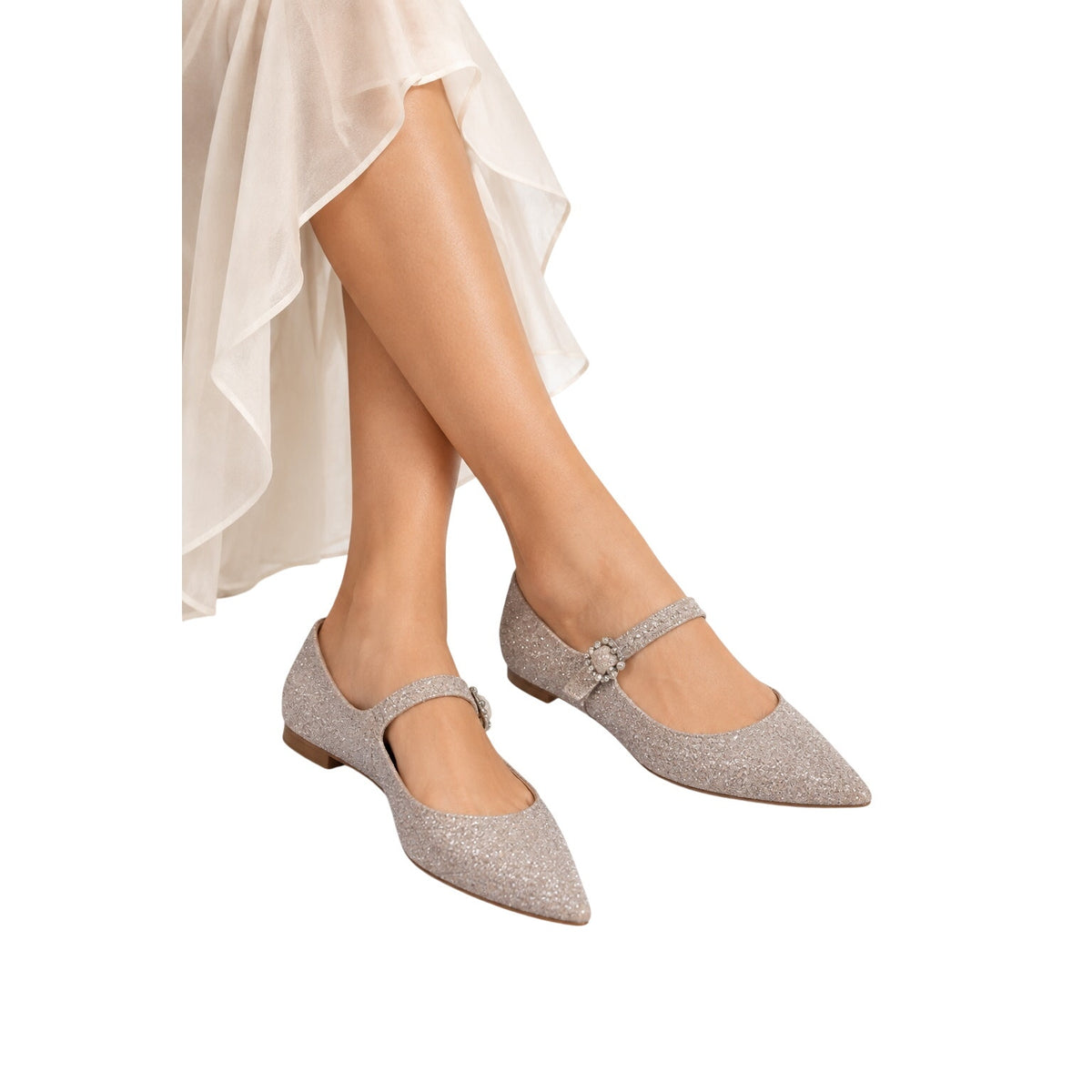 Stuart Weitzman Dazzle Flat Glitter Pointed Toe Mary Jane Flats