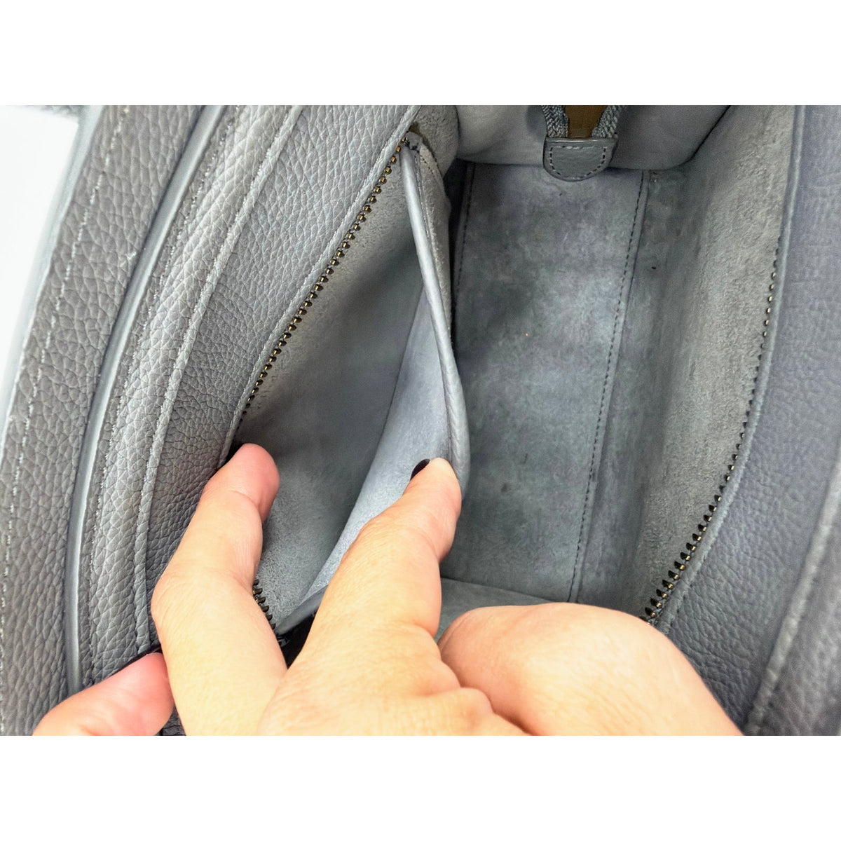 Celine Nano Luggage Tote Grey Blue Drummed Leather Crossbody
