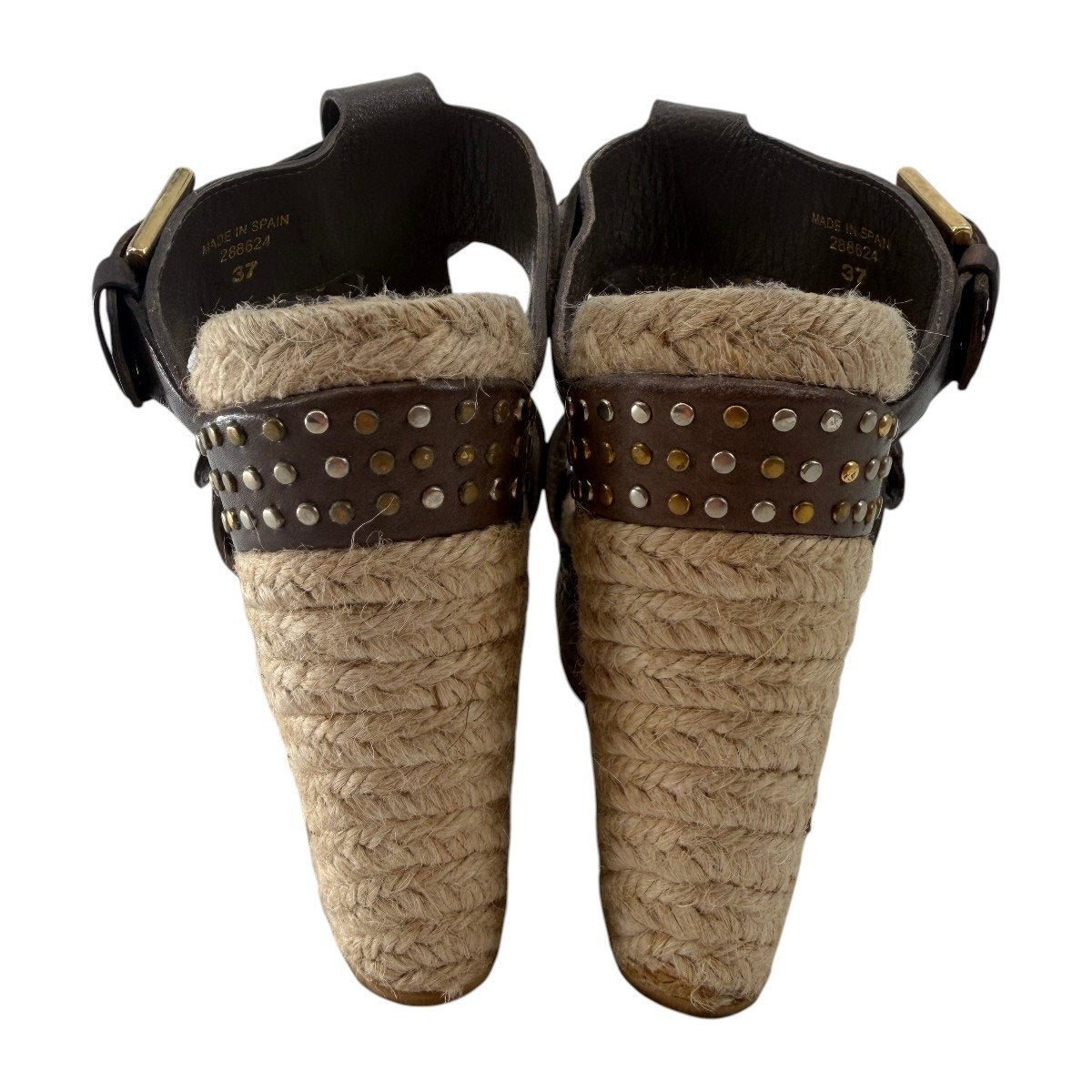 Alexander McQueen Leather Studded Platform Wedge Espadrille Brown Size 37