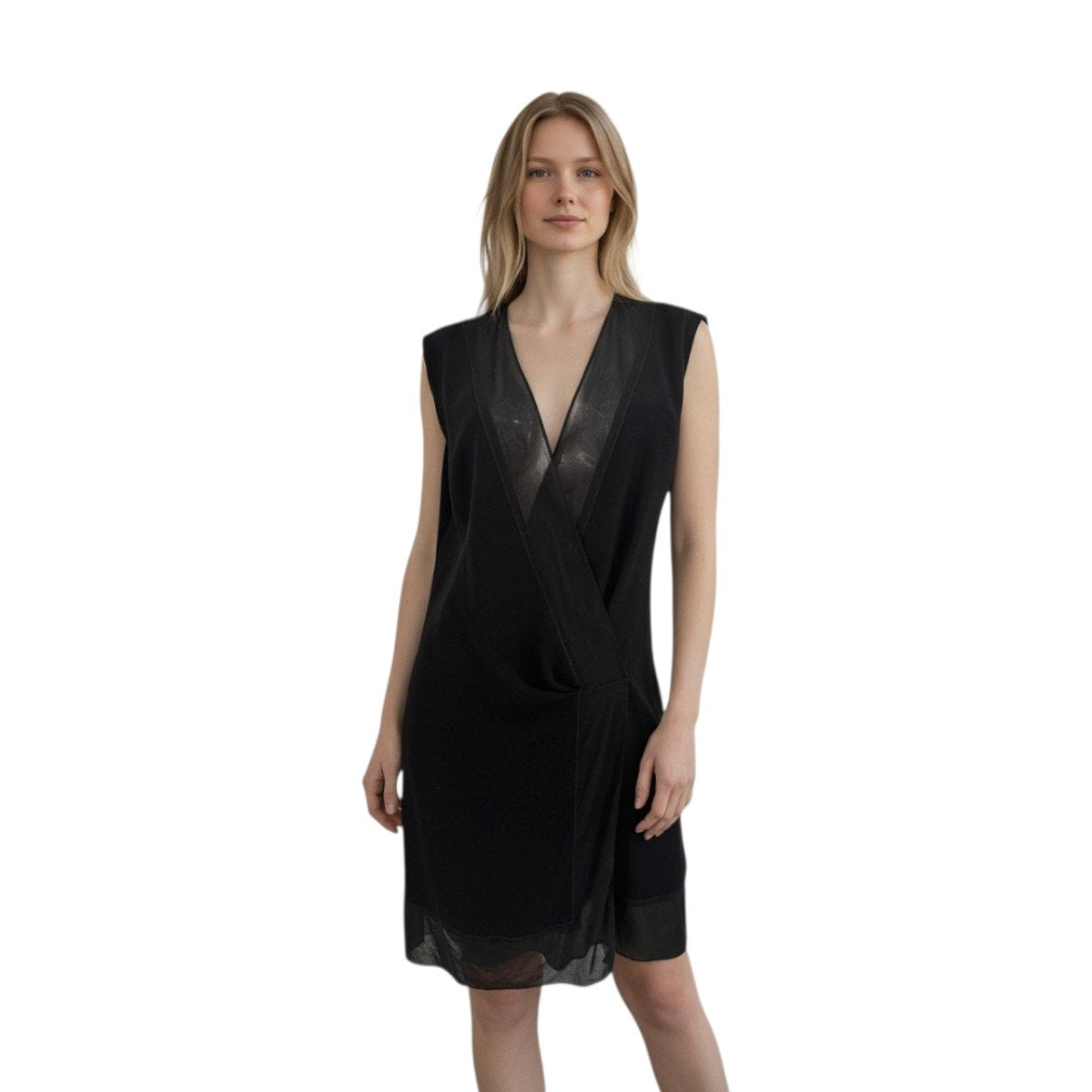 Sandro Paris Crossover Crepe Plunge-Neck Mini Dress Black Women's Size 1