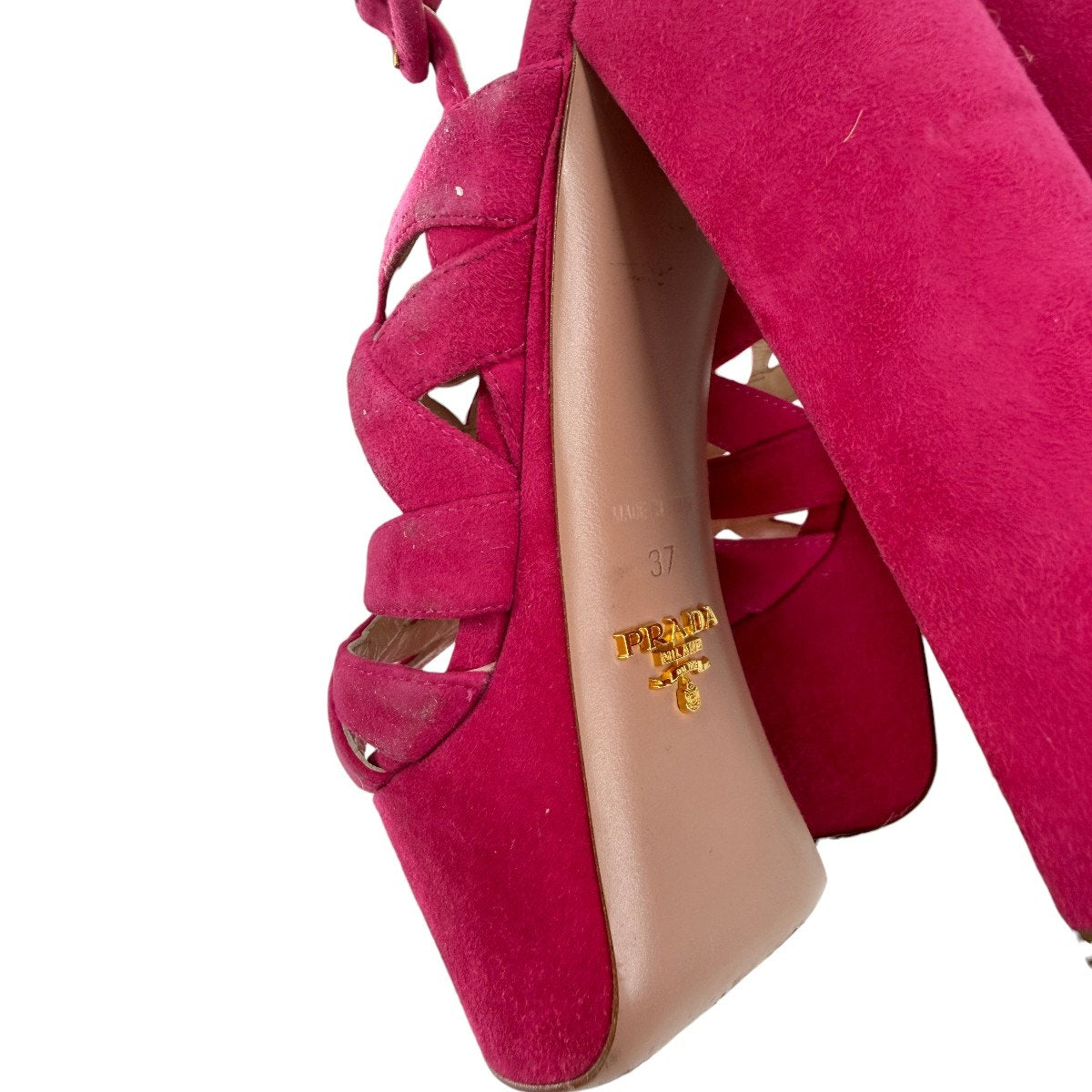 Prada Suede Open Toe Block Heel Strappy Platform Sandals