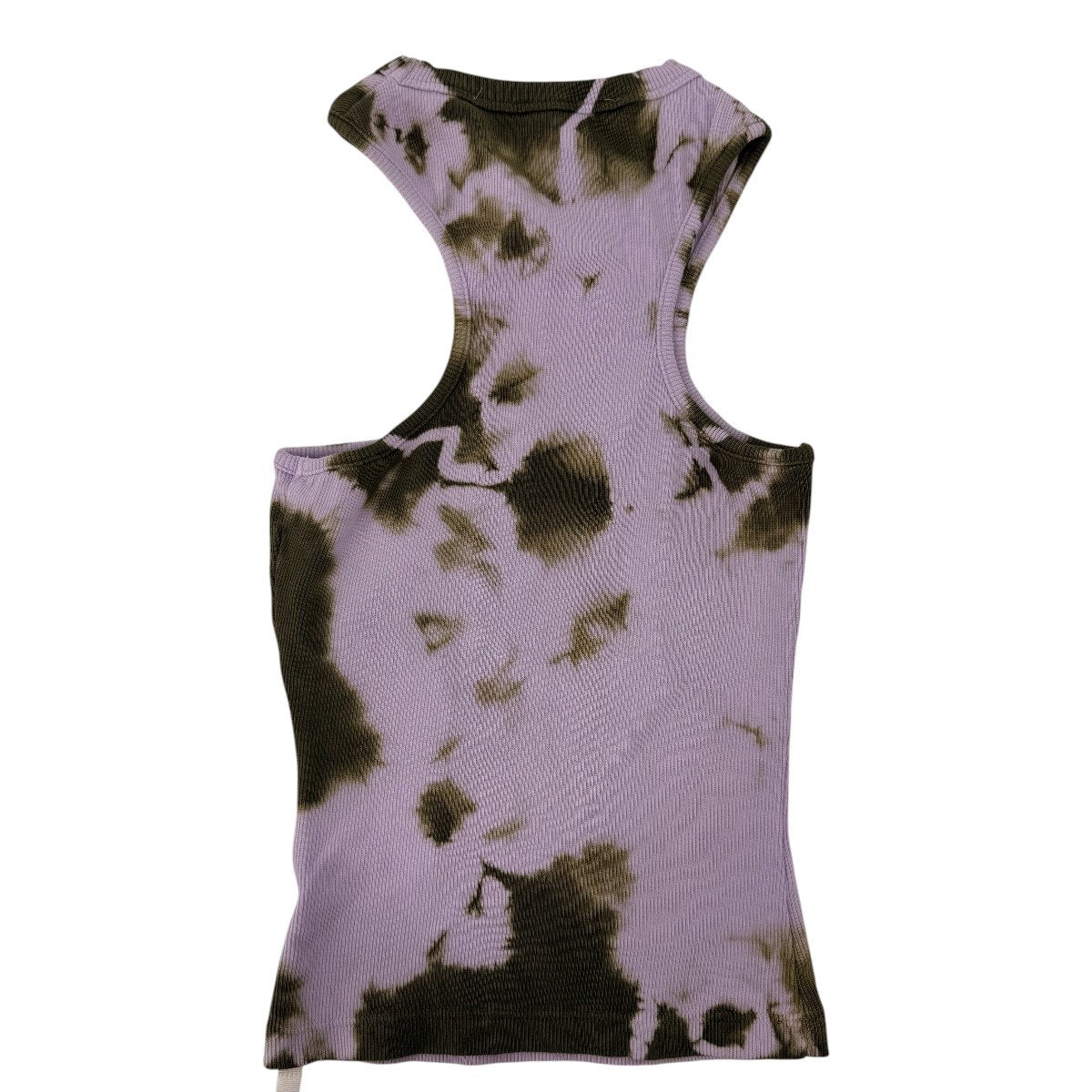 Off-White Cotton Blend Tie Dye Ribbed Racerback Tank Top