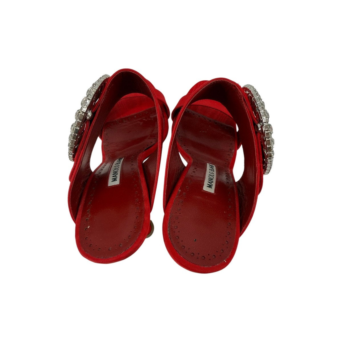 Manolo Blahnik Fibiona Moiré Crystal Buckle Mule Sandals