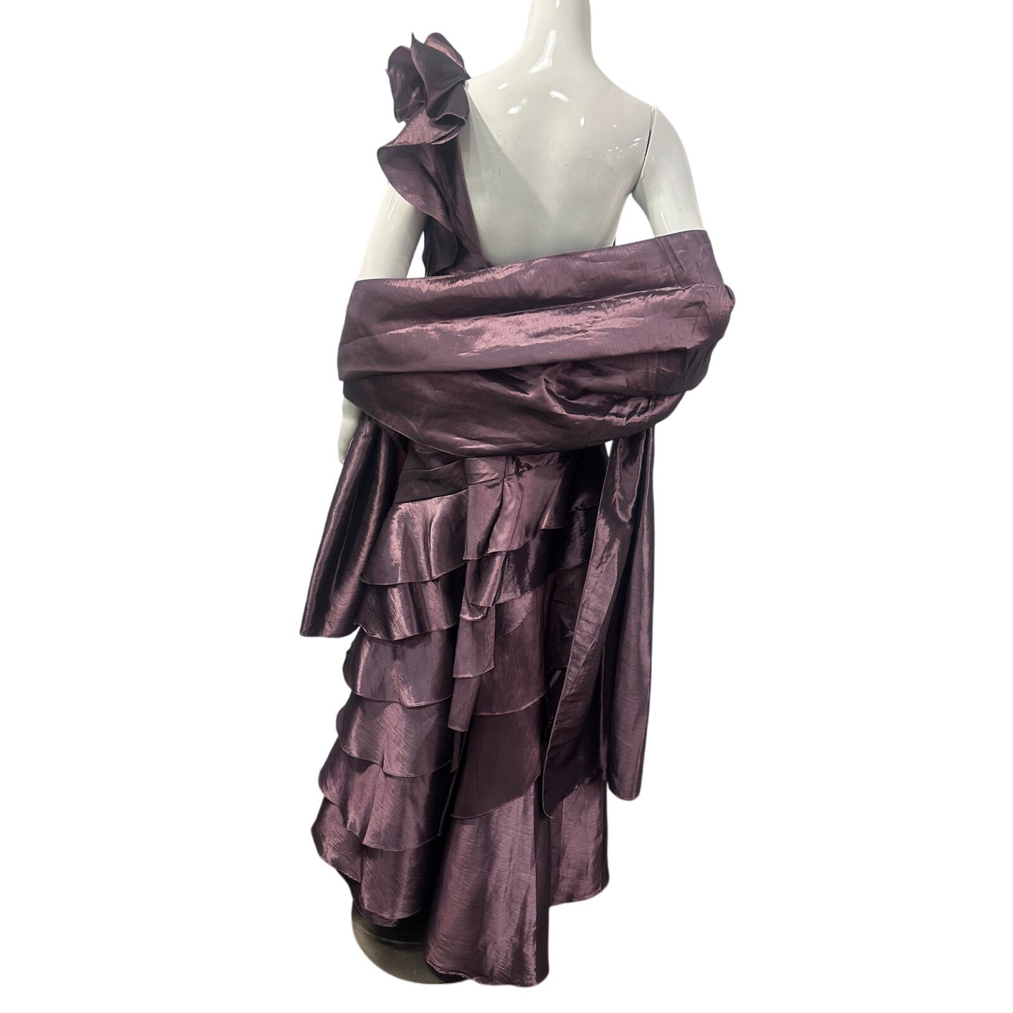 Jade Couture One Shoulder Ruffle Tiered Ball Gown Orchid Shadow