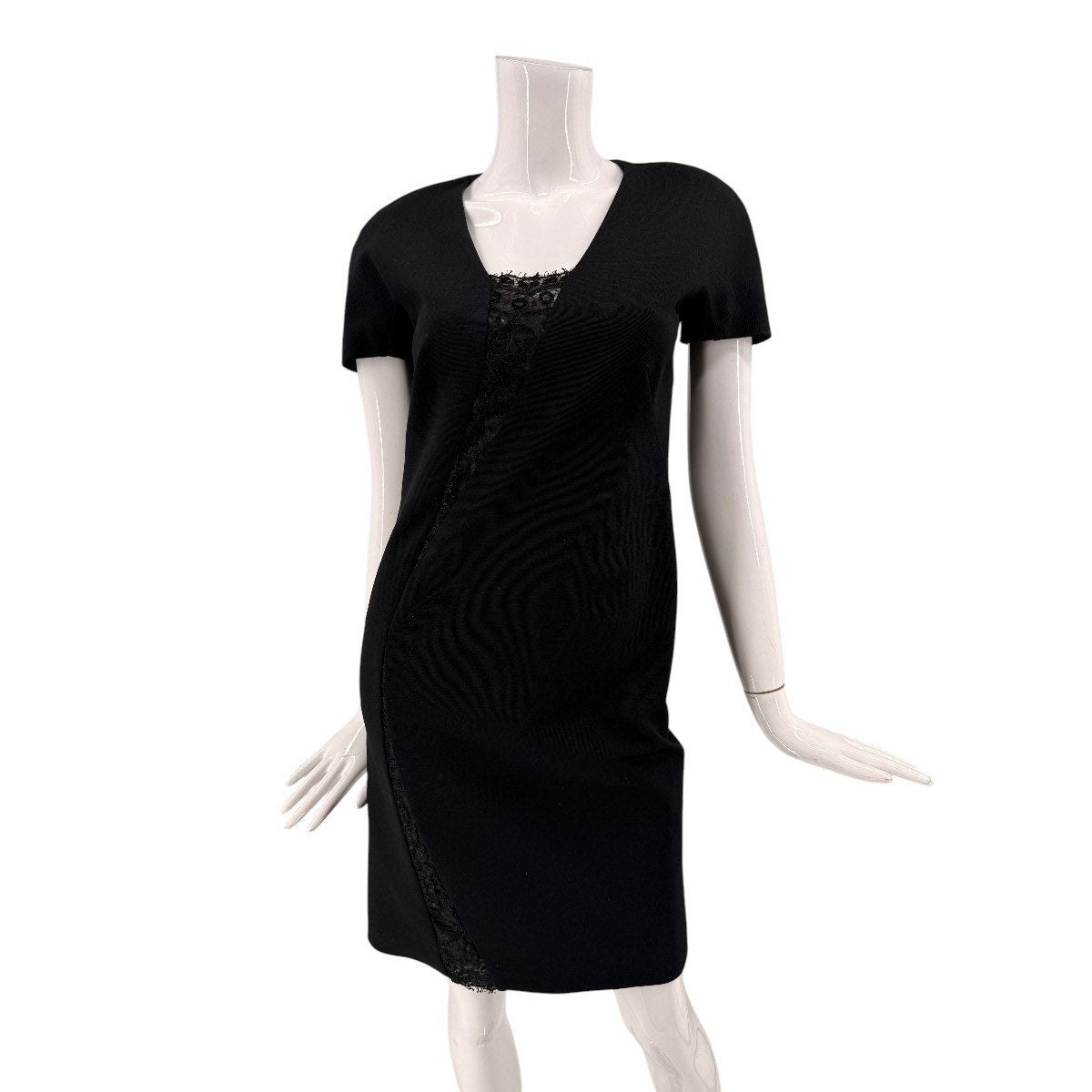 Emilio Pucci Black Lace Panel Sheath Dress Short Sleeve Knee Length